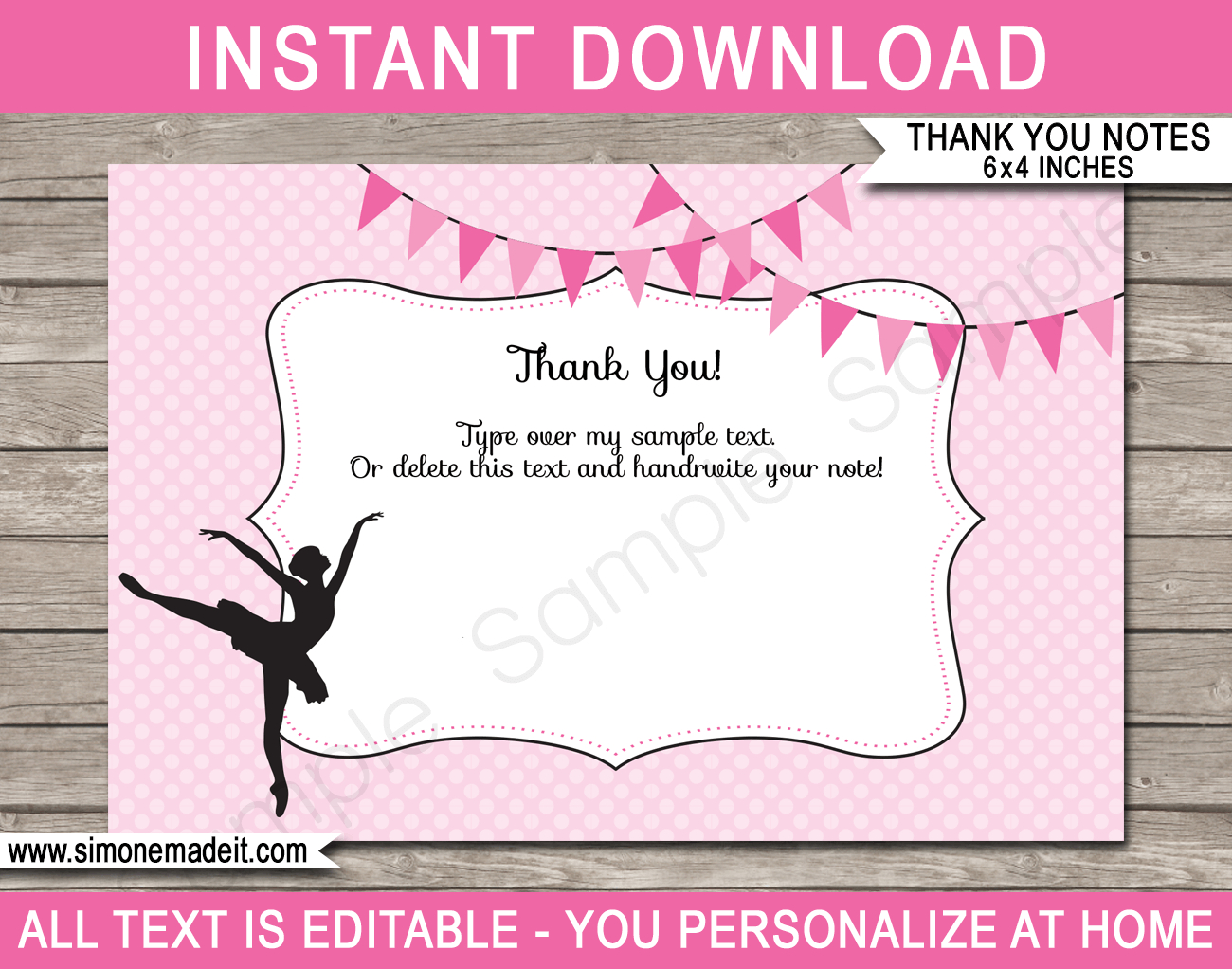 Ballerina Party Thank You Cards Template for Free Printable Event Thank You Cards