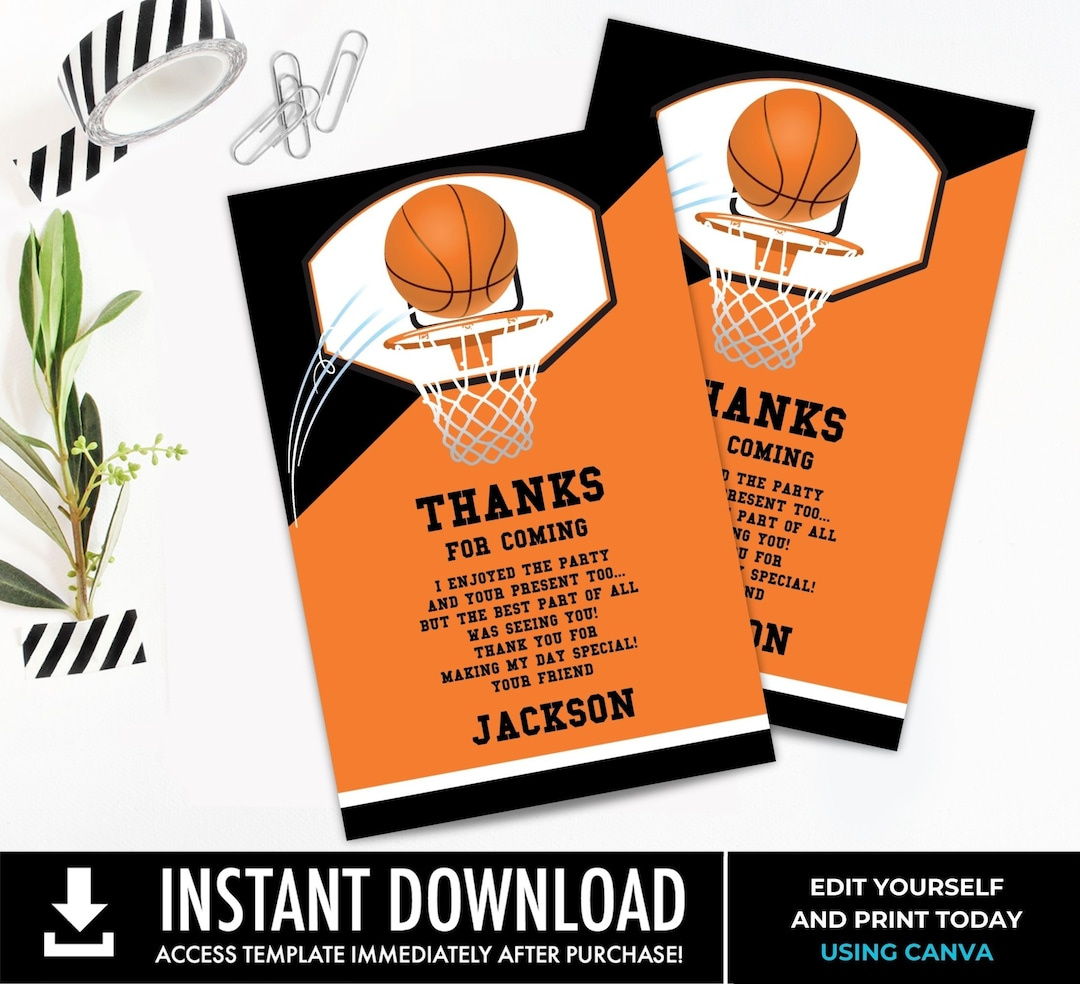 Basketball Thank You Note - Basketball Party, Basketball Birthday throughout Basketball Thank You Cards Printable