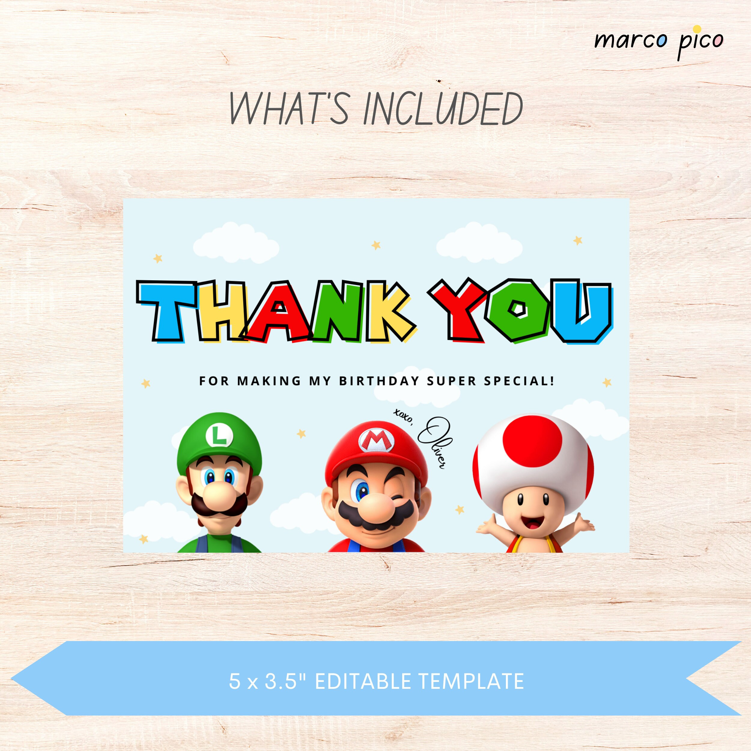 Birthday Thank You Card Template, Editable Boy Birthday Thank You intended for Mario Thank You Cards Printable