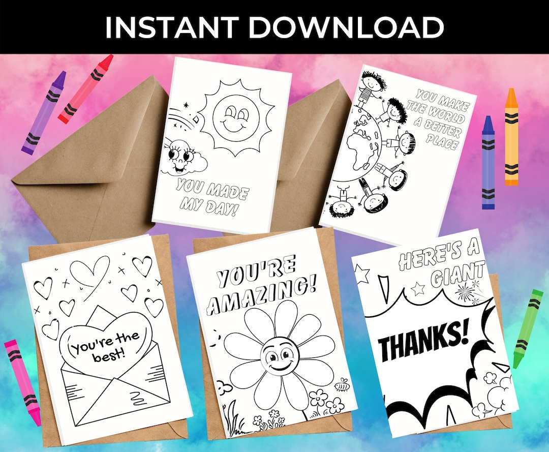 Buy 10-Pack Color-Me Thank You Cards For Kids Full Spread, Instant  Download, Printable Folded Thank You Card, Thank You Printable Card Online  In India intended for Printable Greeting Cards Kids Thank You