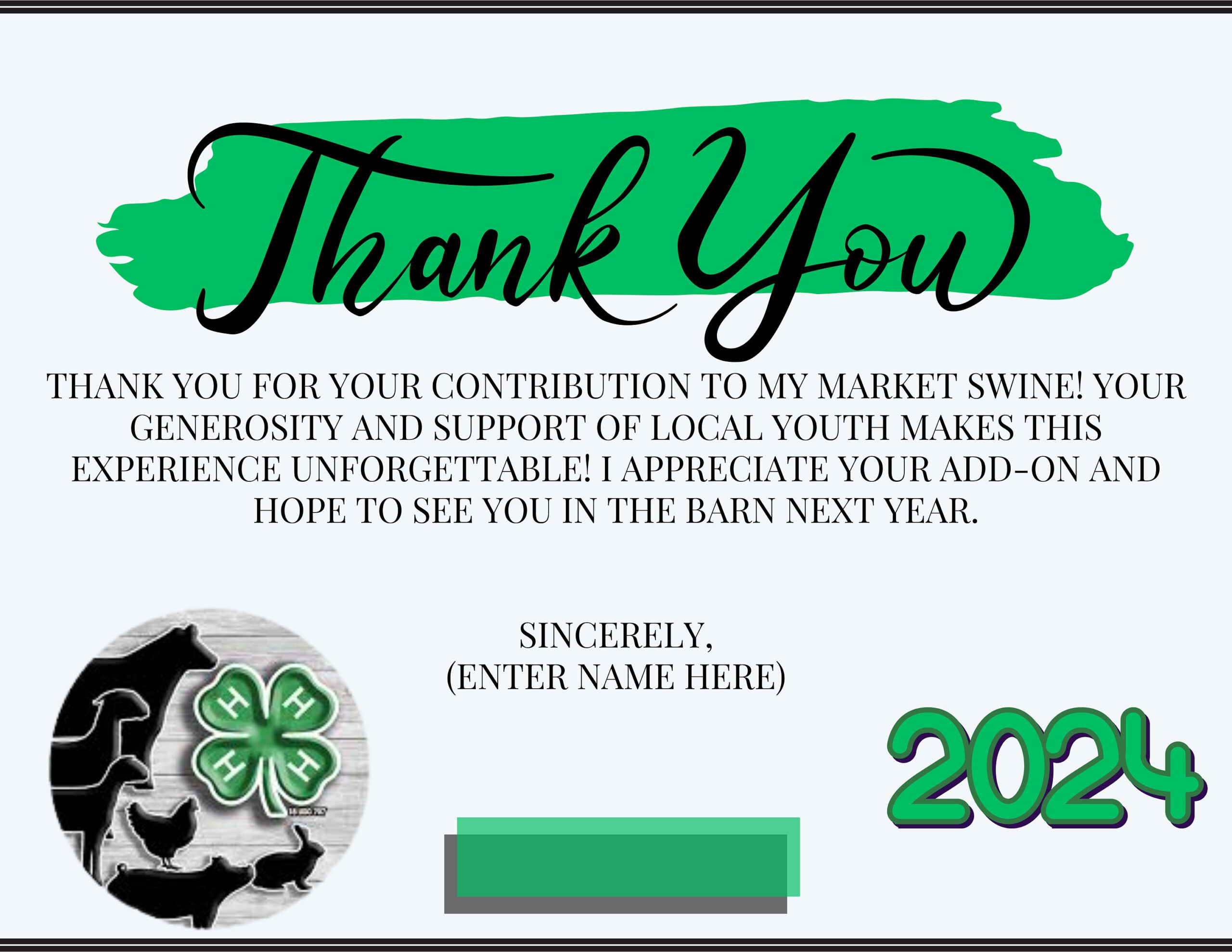 Canva Digital Template: 4-H Add-On Thank You Cards (Editable for 4H Thank You Cards Printable