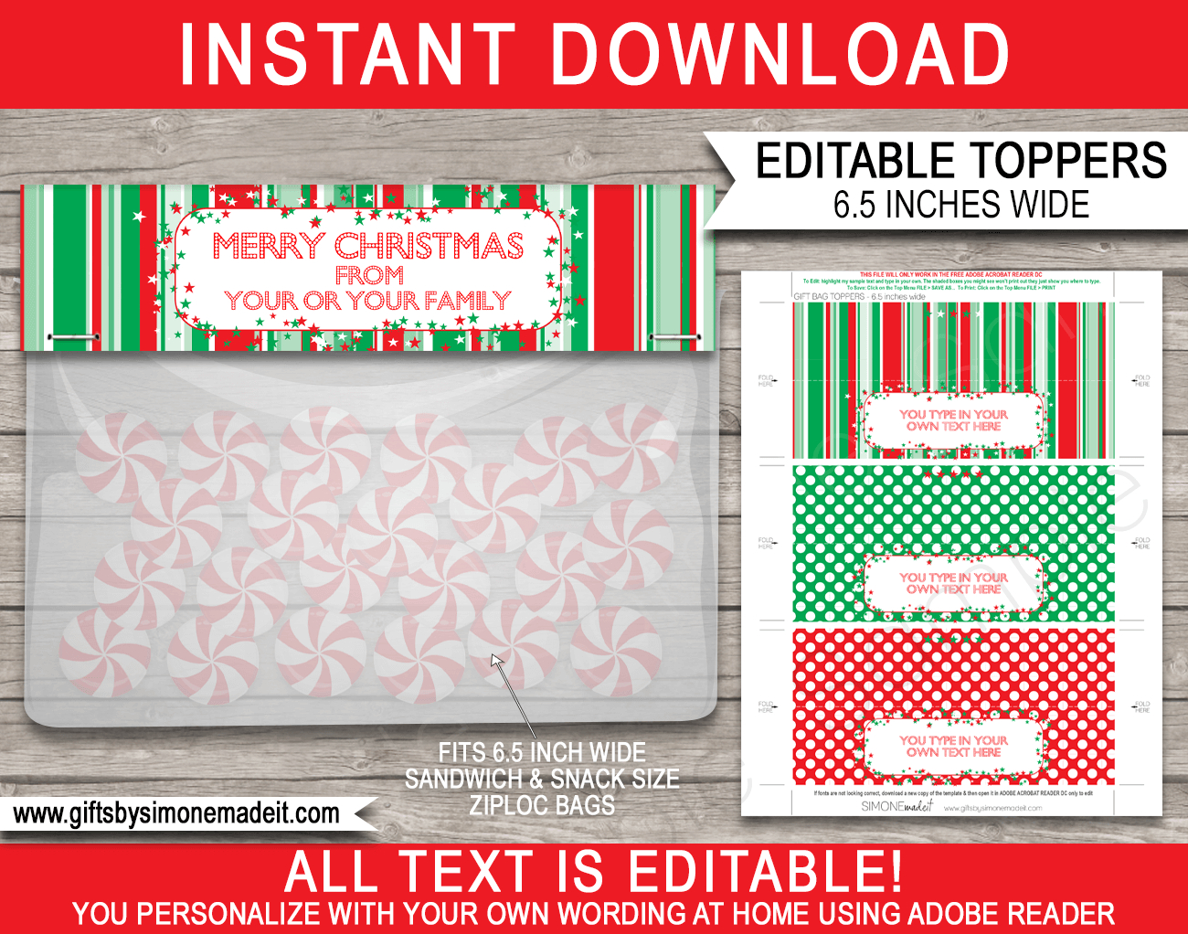 Christmas Bag Toppers (Patterns) - 6.5 Inch Wide within Free Printable Christmas Treat Bag Tags