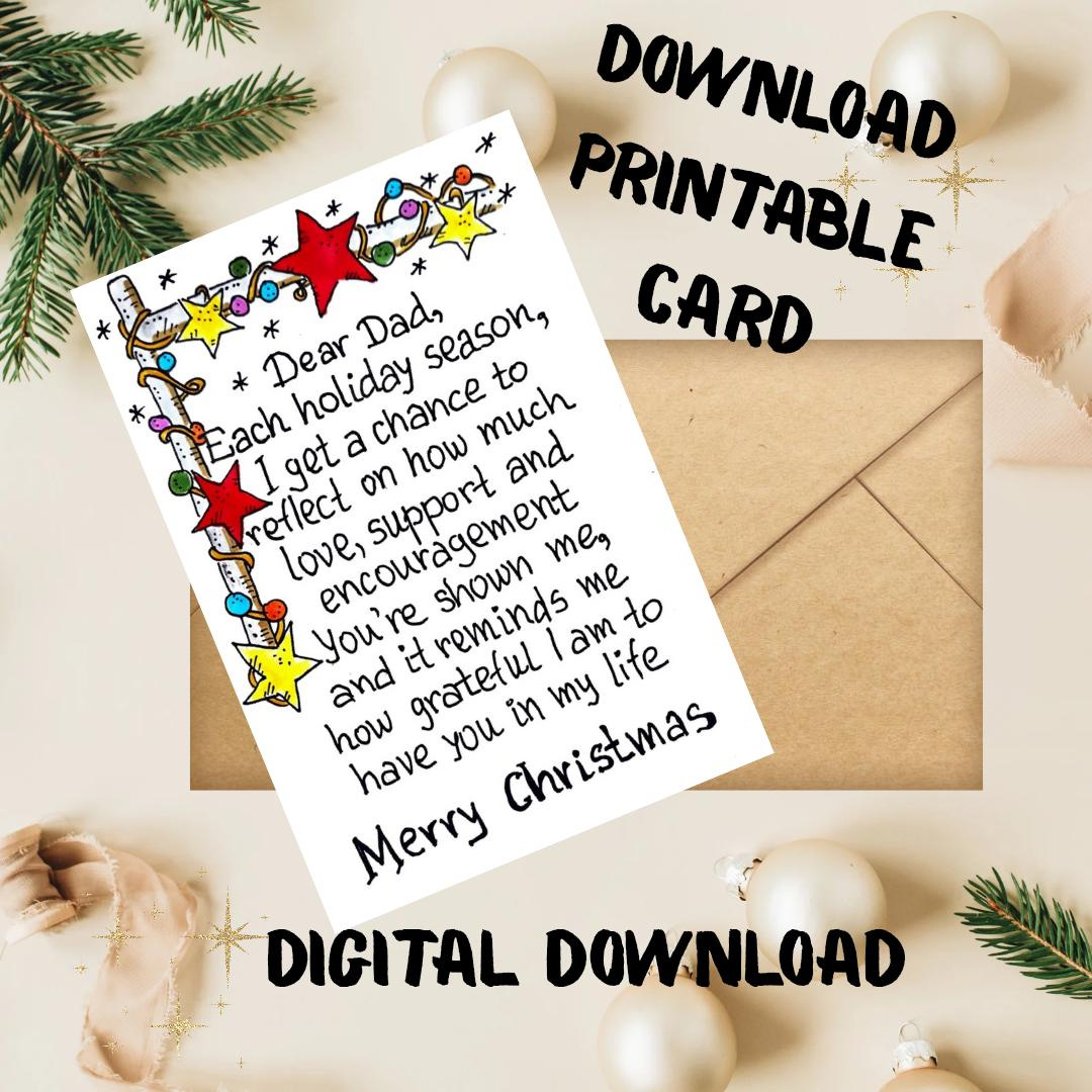 Christmas Card For Dad. Merry Christmas Message Card For Dad intended for Printable Christmas Card For Dad