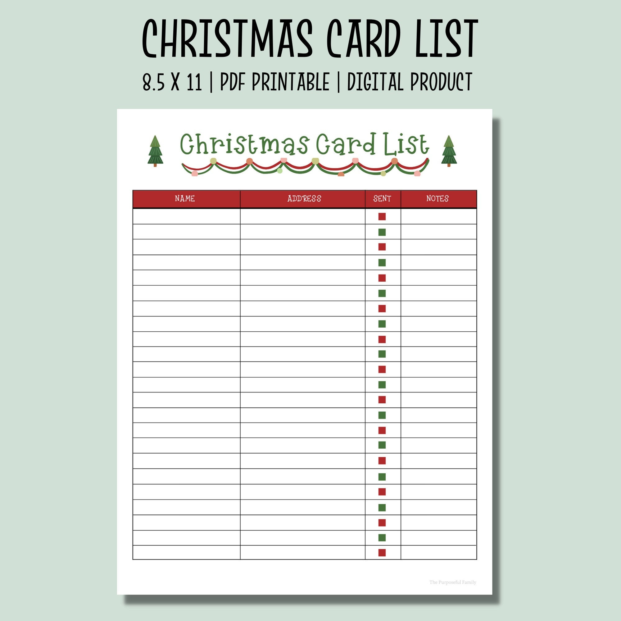 Christmas Card List Printable Checklist | Holiday Card Tracker pertaining to Printable Christmas Card List Template