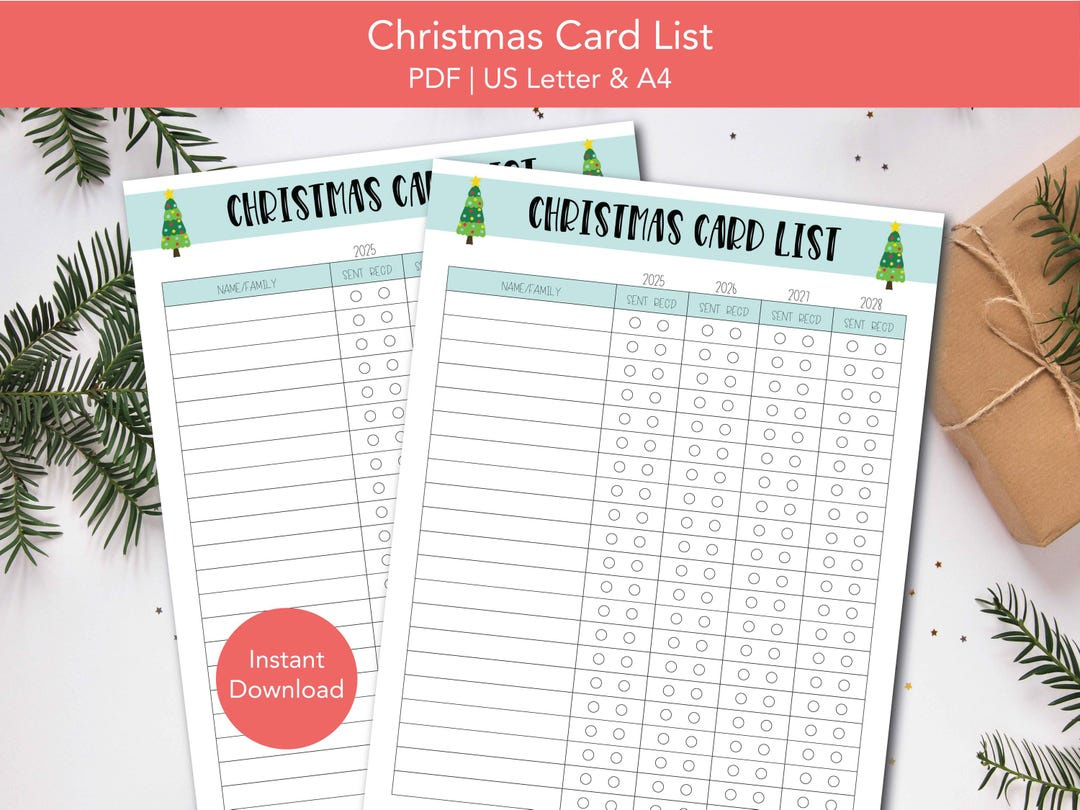 Christmas Card List Printable, Christmas Card Tracker, Holiday regarding Printable Christmas Card List 2025