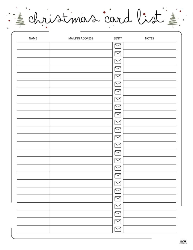 Christmas Card List Templates - 12 Free Pages | Printabulls pertaining to Printable Christmas Card Address List