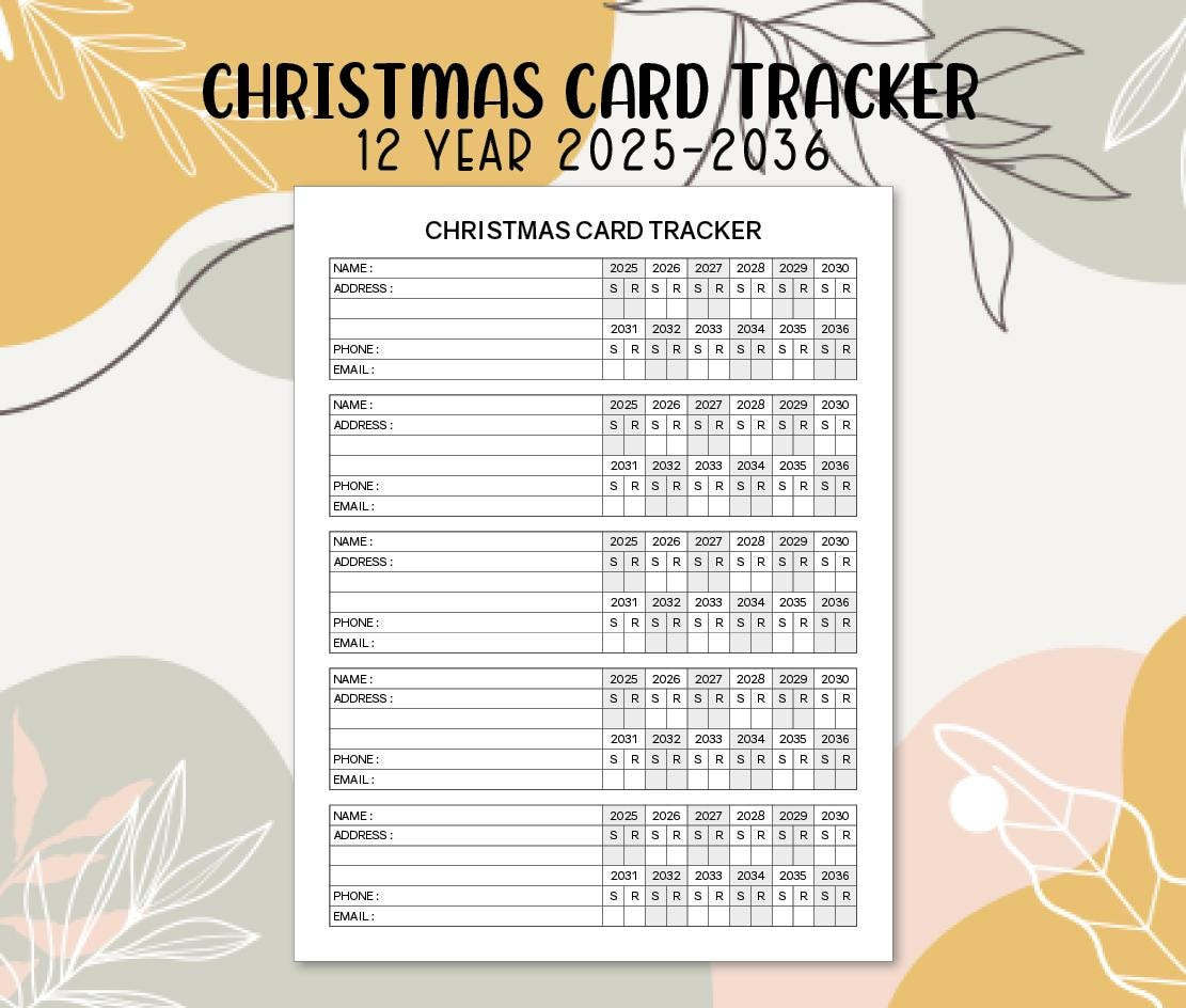 Christmas Card Tracker 2025-2036 Printable 12 Year Template Pdf intended for Printable Christmas Card List 2025