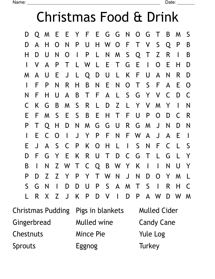 Christmas Food &amp;amp; Drink Word Search - Wordmint for Christmas Word Search Printable