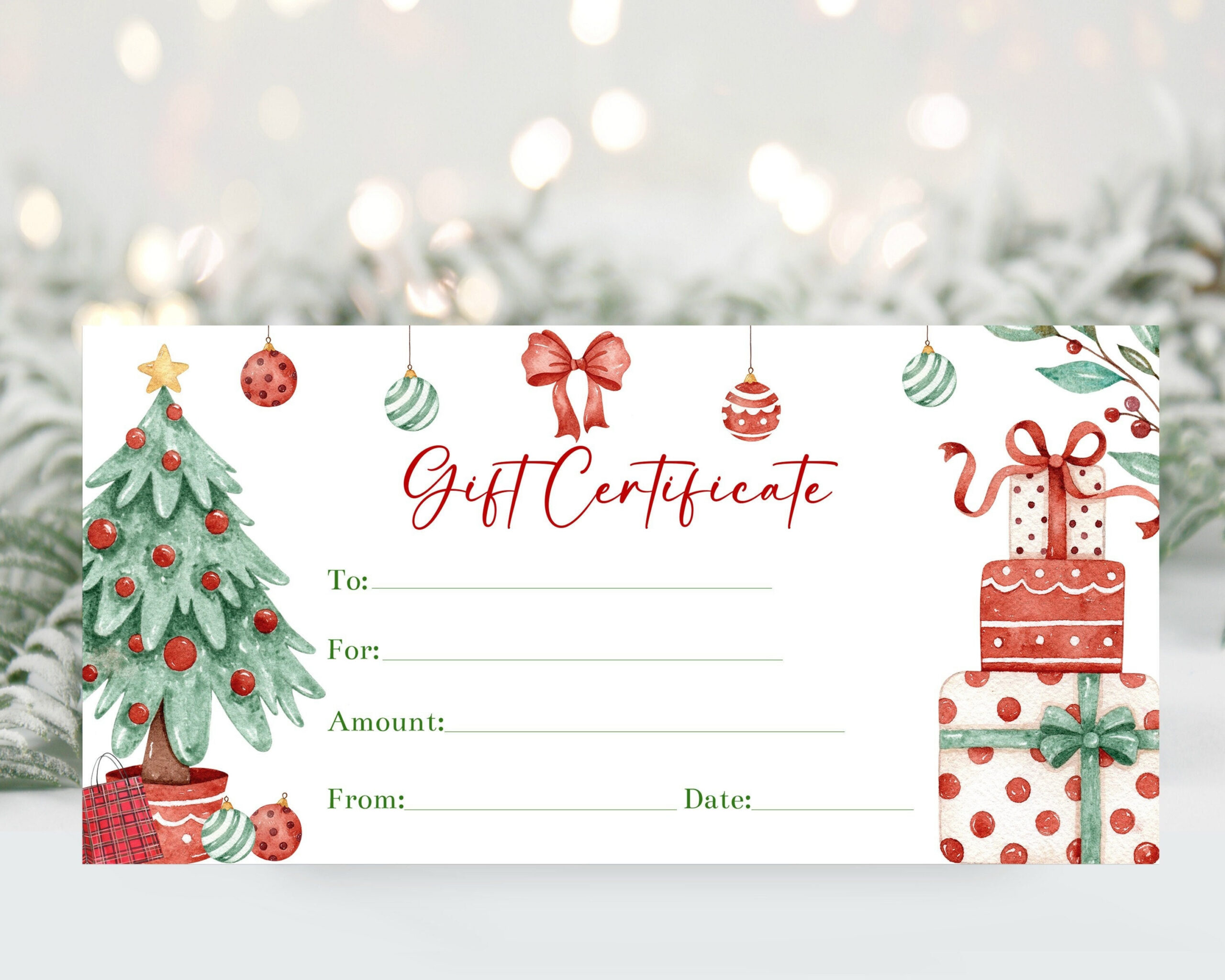 Christmas Gift Certificate Voucher Template, Editable Christmas in Merry Christmas Printable Gift Card
