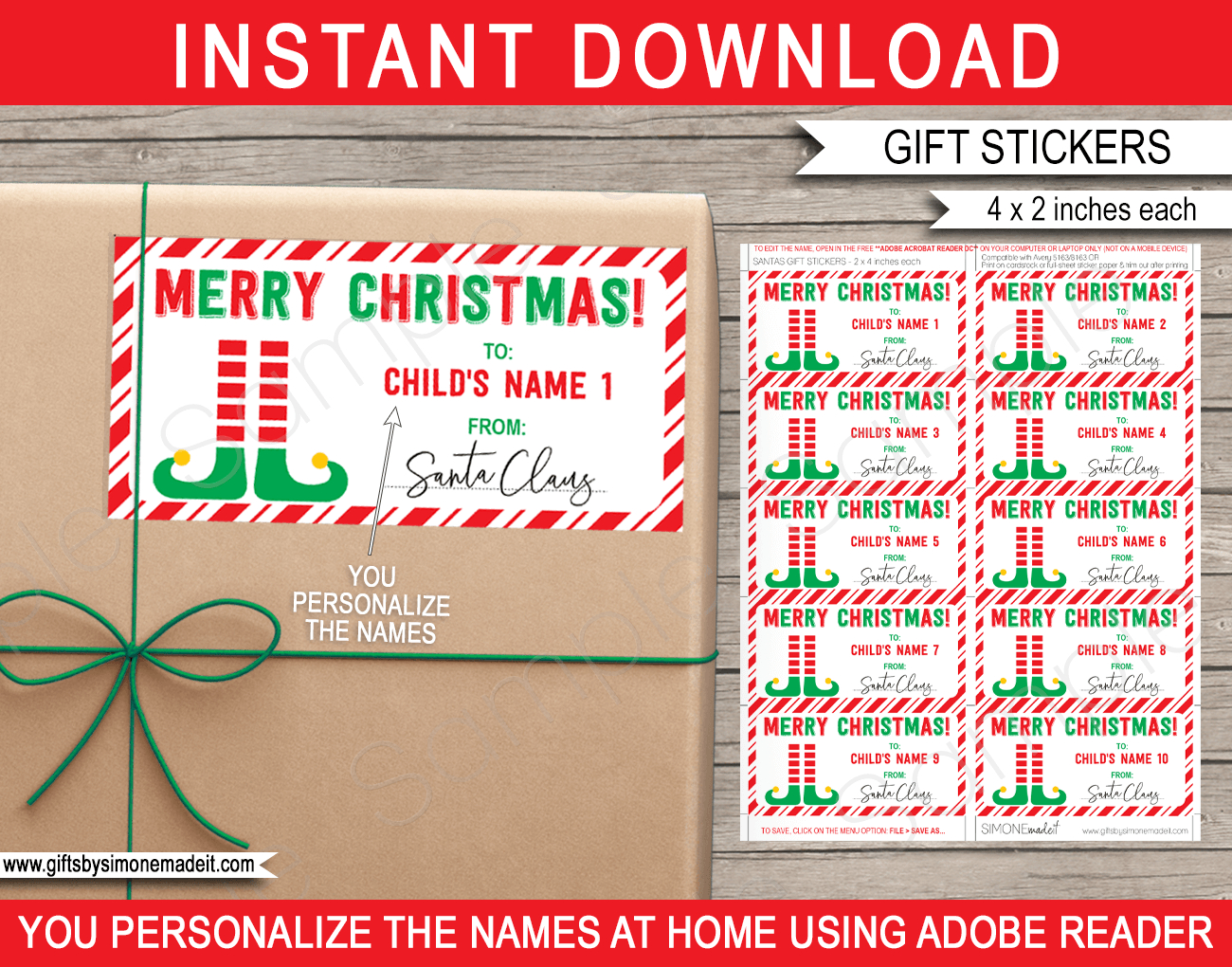 Christmas Gift Labels Template (Elf) - Red &amp;amp; Green regarding Printable Christmas Tags Editable