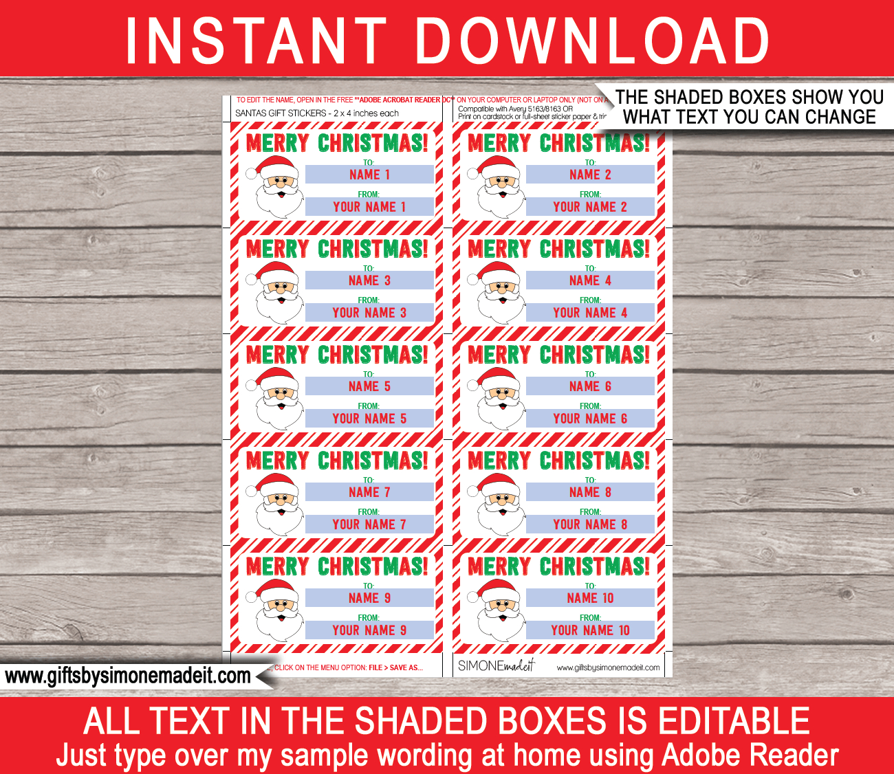 Christmas Gift Labels Template (Santa Claus) - From Your Name - Red &amp;amp; Green regarding Free Printable Christmas Name Tags Kids