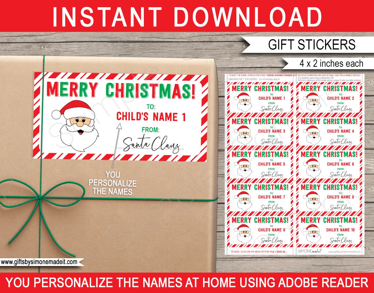 Christmas Gift Labels Template (Santa Claus) - Red &amp;amp; Green in Printable Christmas Sticker Gift Tags