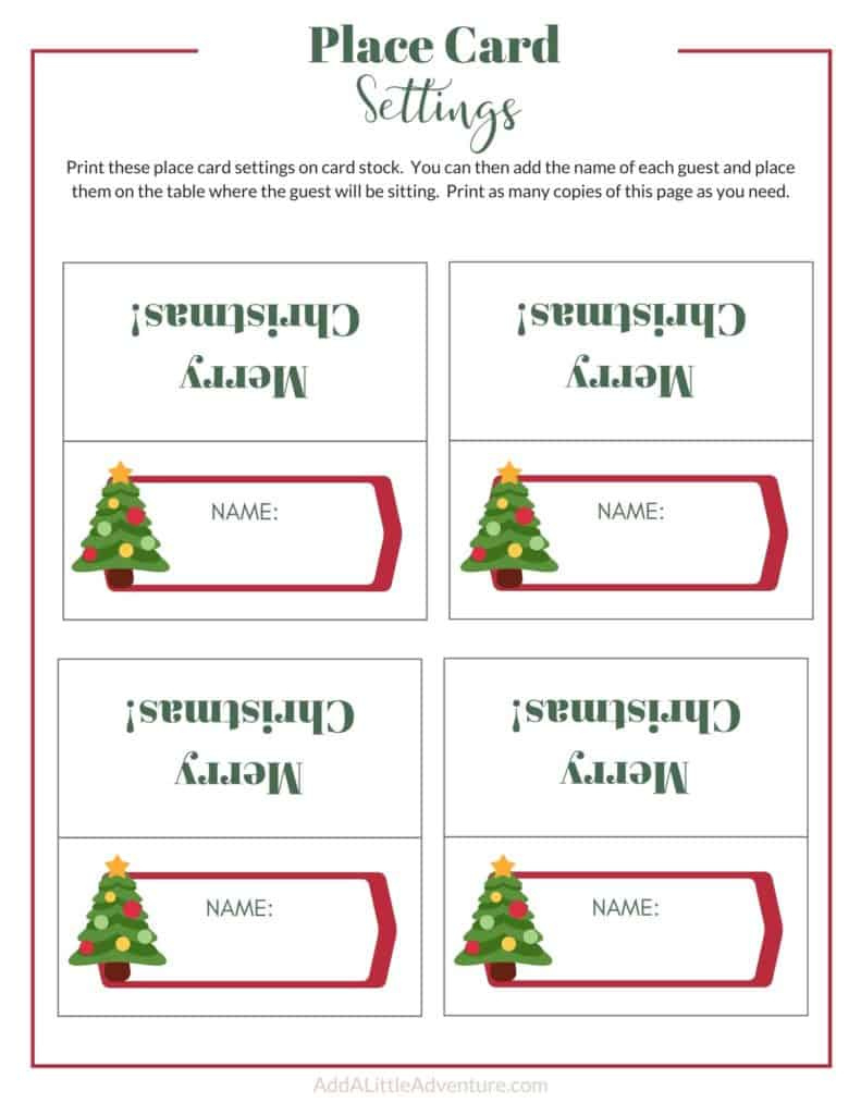 Christmas Place Cards Printables - Diy Templates inside Christmas Name Tags For Table Printable