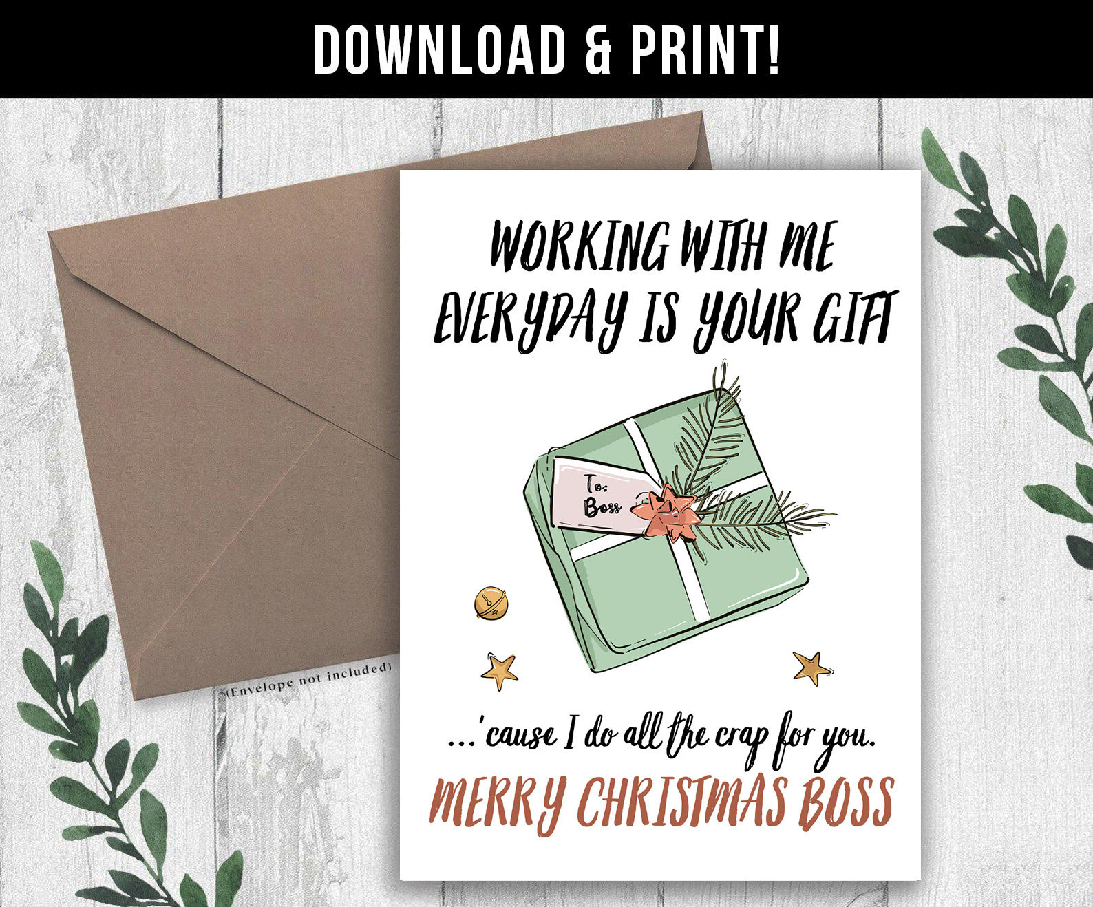 Digital Download Christmas Card For Boss, Boss Christmas Card regarding Printable Christmas Card For Boss