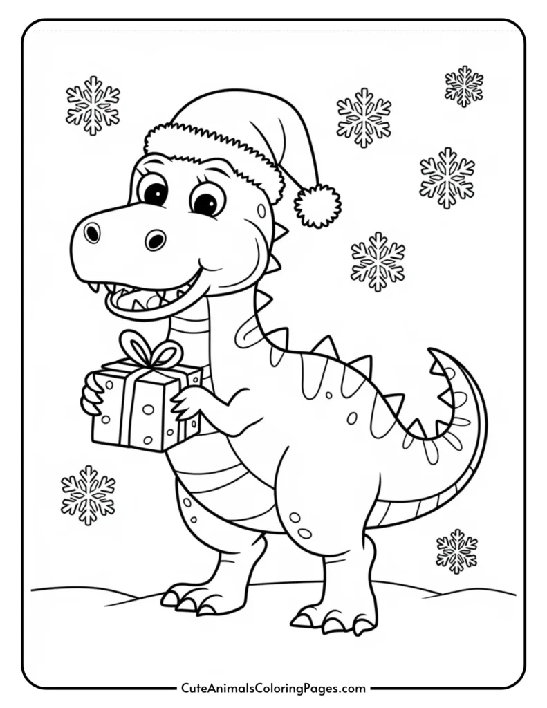 Dinosaur Christmas Coloring Pages (8 Free Printables) - Cute in Christmas Printable Coloring Pages