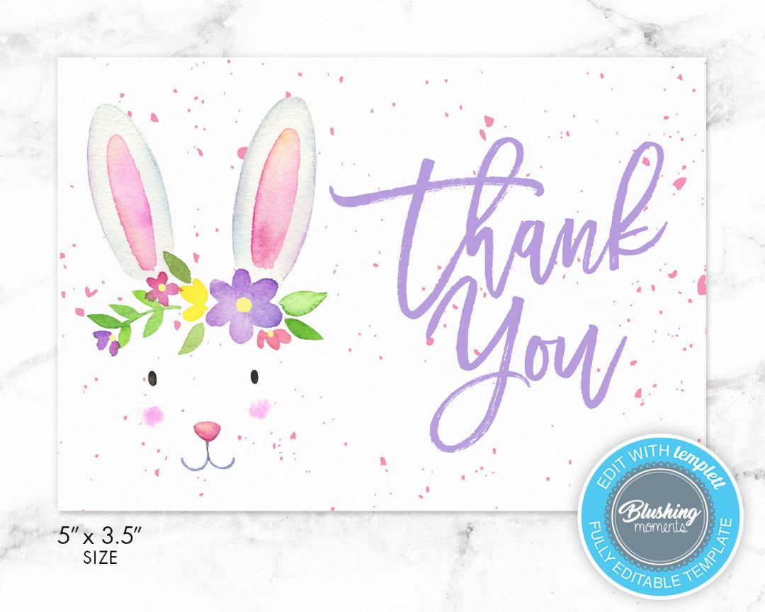 Easter Thank You Card, Printable Thank You Card, Easter Bunny pertaining to Easter Thank You Cards Printable