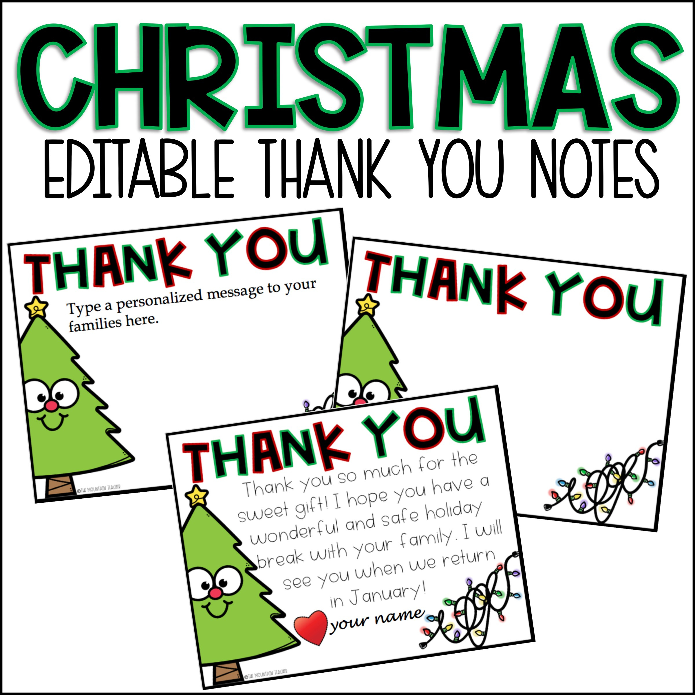 Editable Christmas Thank You Card Template | Madeteachers inside Free Printable Christmas Thank You Note Cards