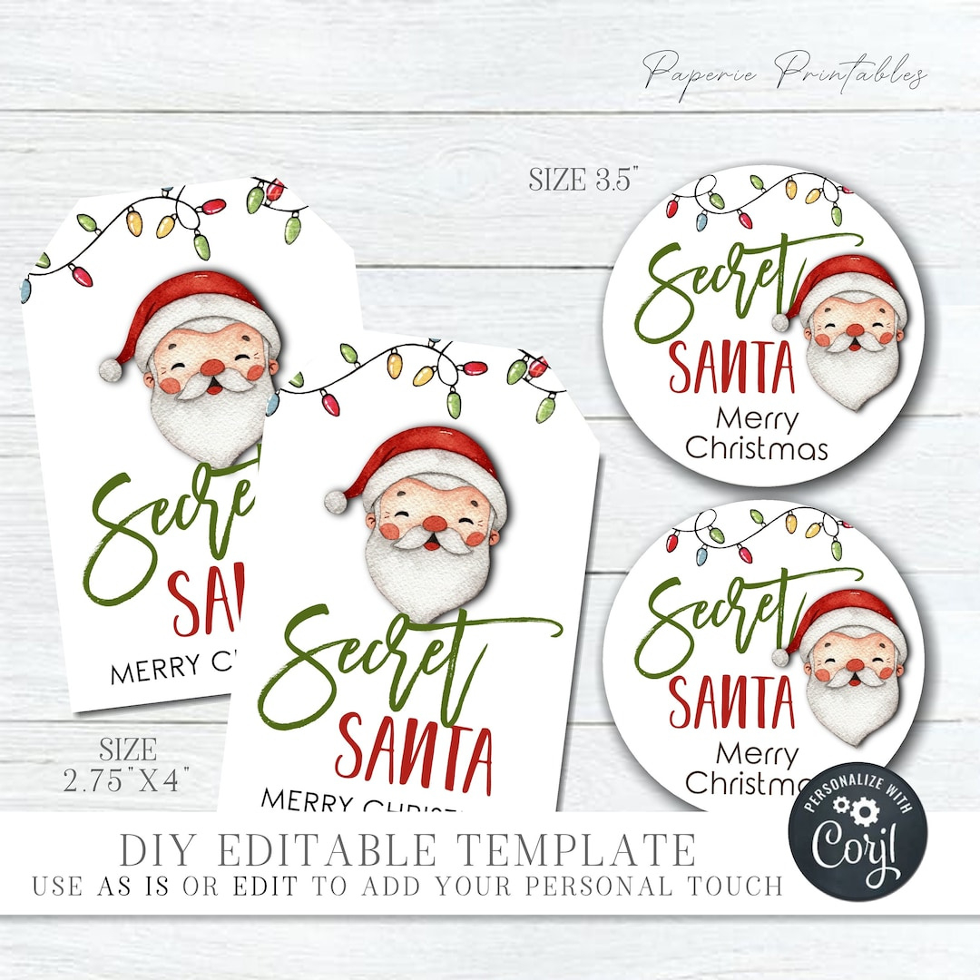 Editable Secret Santa Gift Tags: Printable Christmas Labels (Corjl) - Etsy.de throughout Printable Christmas Tags For Secret Santa
