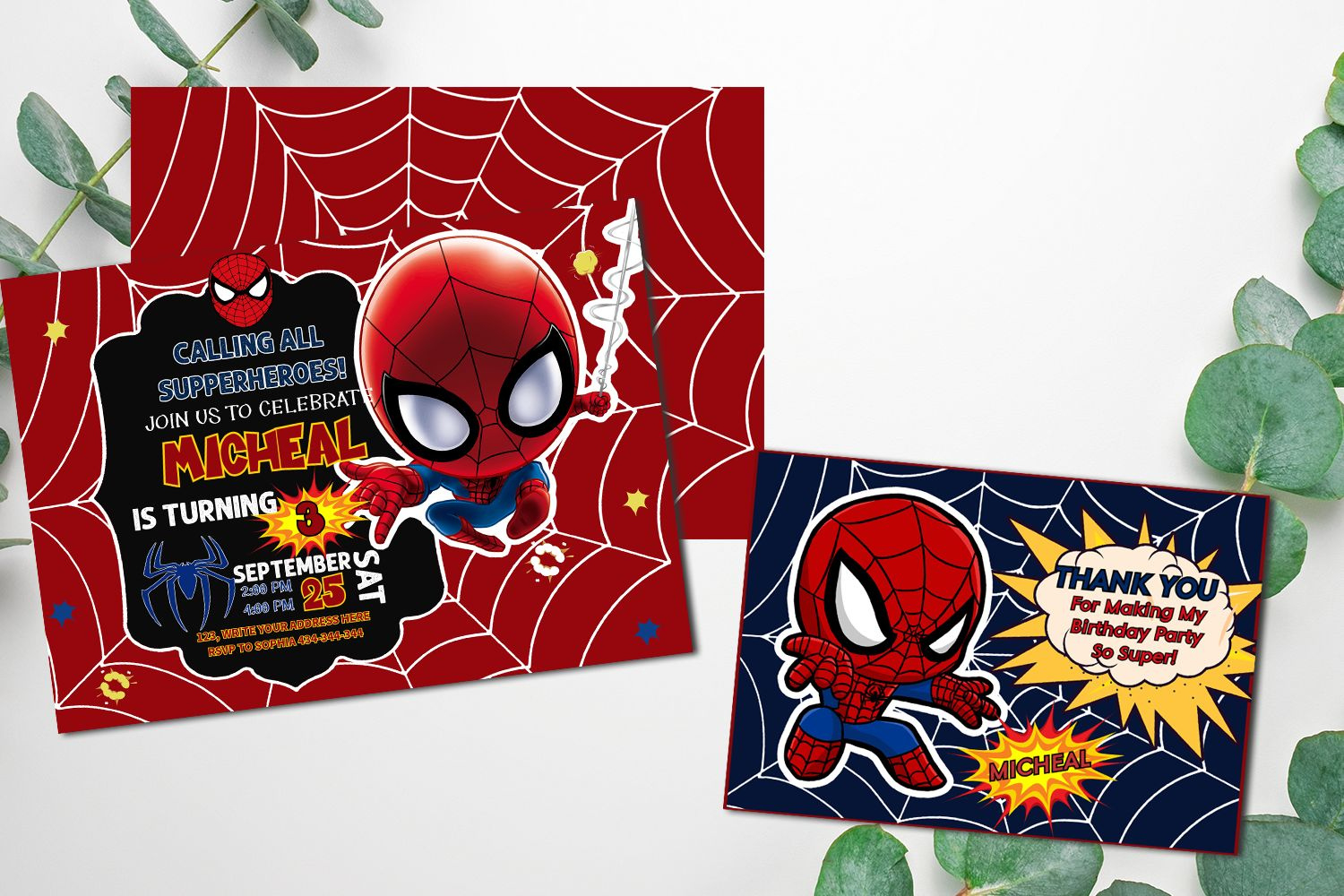 Editable Spiderman Chibi Invitation And Free Thank You Card Diy within Spiderman Thank You Cards Printable Free