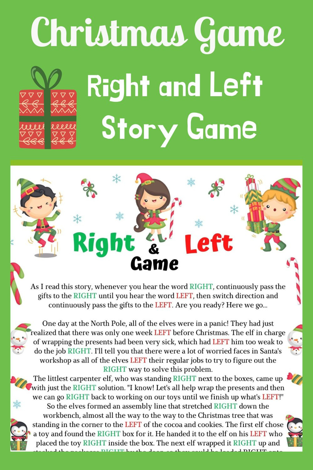 Elf Right And Left Story, Printable Winter Or Christmas Game with Left Right Christmas Game Printable For Kids