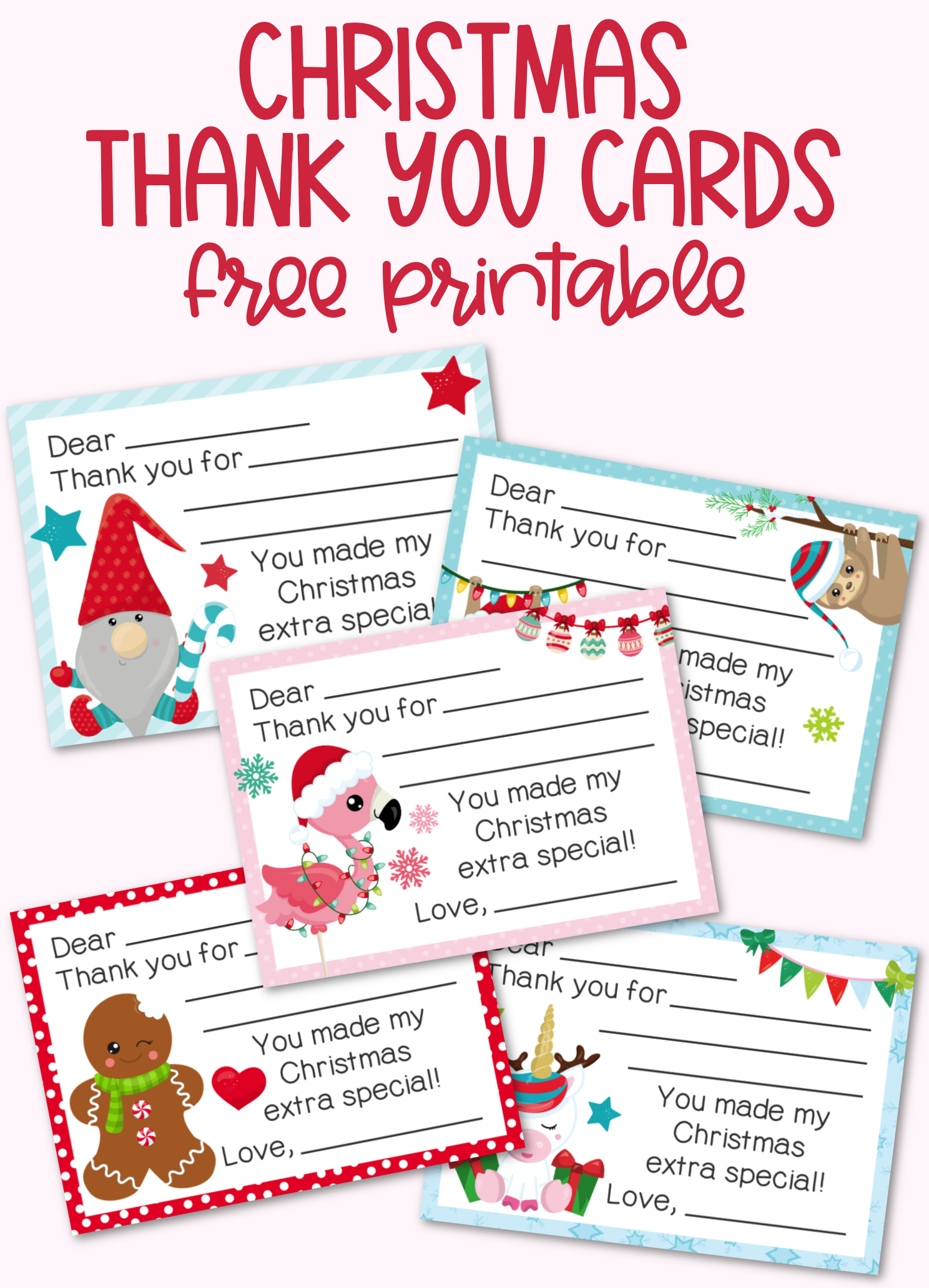 Fill-In-The-Blank Christmas Thank You Cards Free Printable inside Free Christmas Thank You Cards Printable