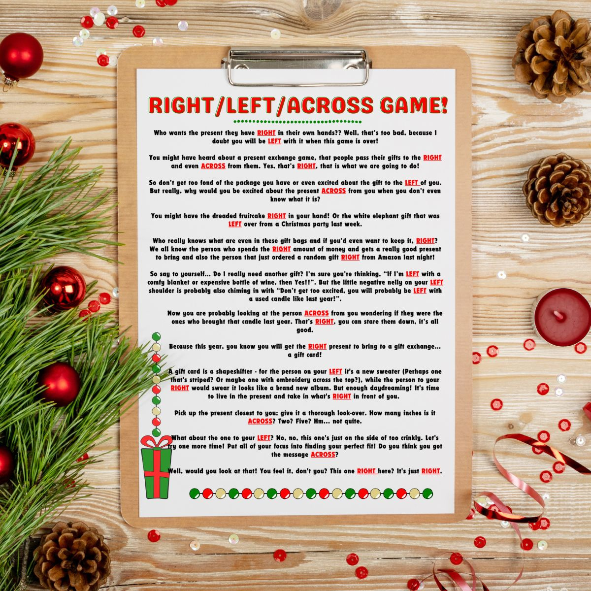 Free Left Right Across Christmas Game Printable (2 Options intended for Adult Left Right Christmas Game Printable