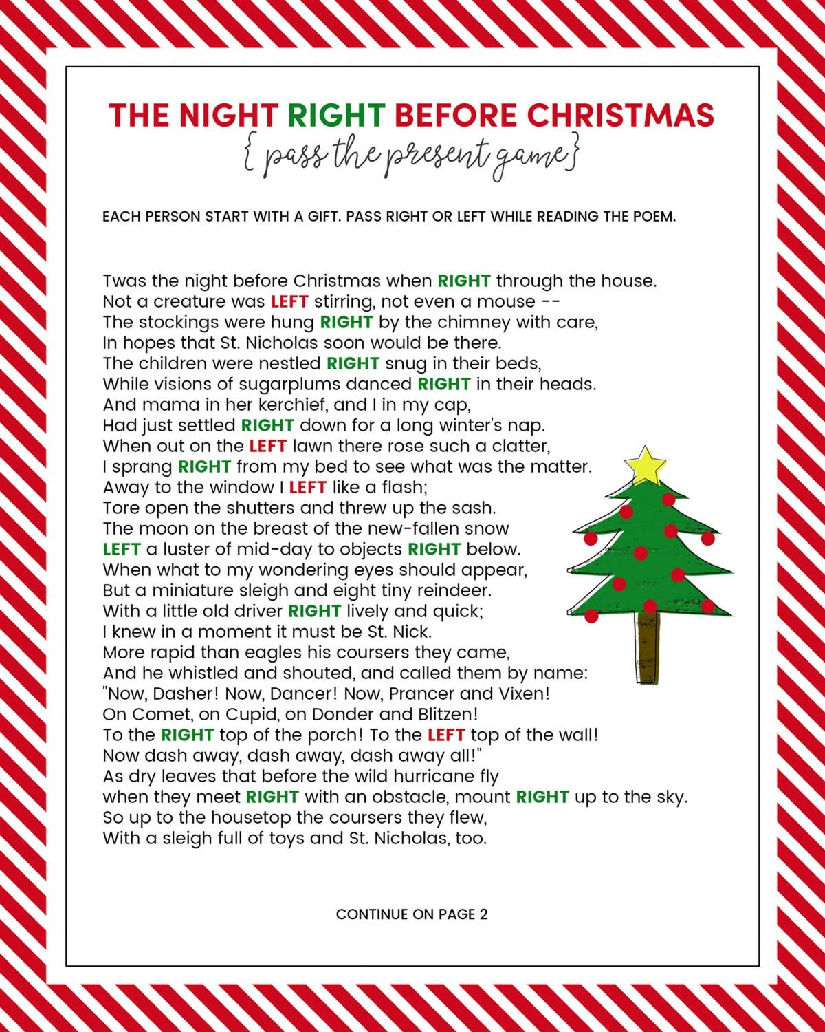 Free Left Right Christmas Story for Left and Right Christmas Game Printable
