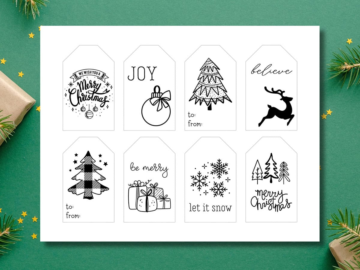 Free Printable Black And White Christmas Gift Tags - Aubree Originals within Printable Christmas Tags Black And White