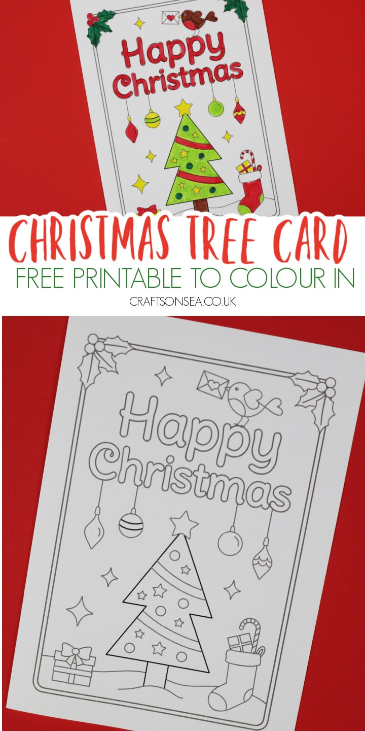 Free Printable Christmas Cards To Colour: Christmas Tree - Crafts throughout Printable Christmas Card Stock Paper