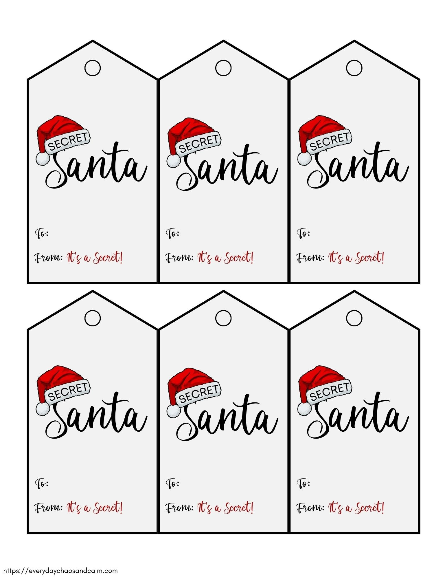 Free Printable Secret Santa Gift Tags for Printable Christmas Tags For Secret Santa