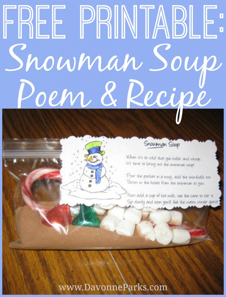 Free Snowman Soup Poem Printable – Davonne Parks inside Snowman Soup Recipe And Poem Printable