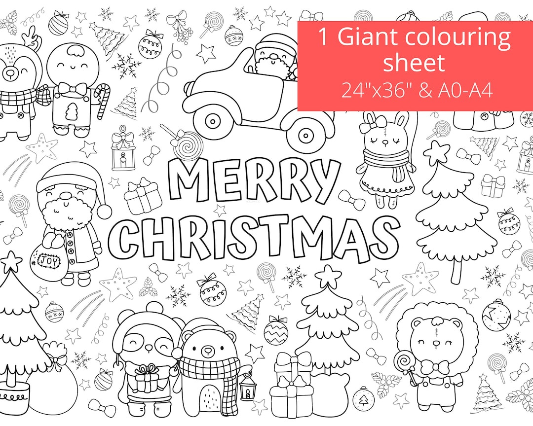 Giant Christmas Coloring Page, Printable Activity Sheet (Digital throughout Christmas Printable Pictures