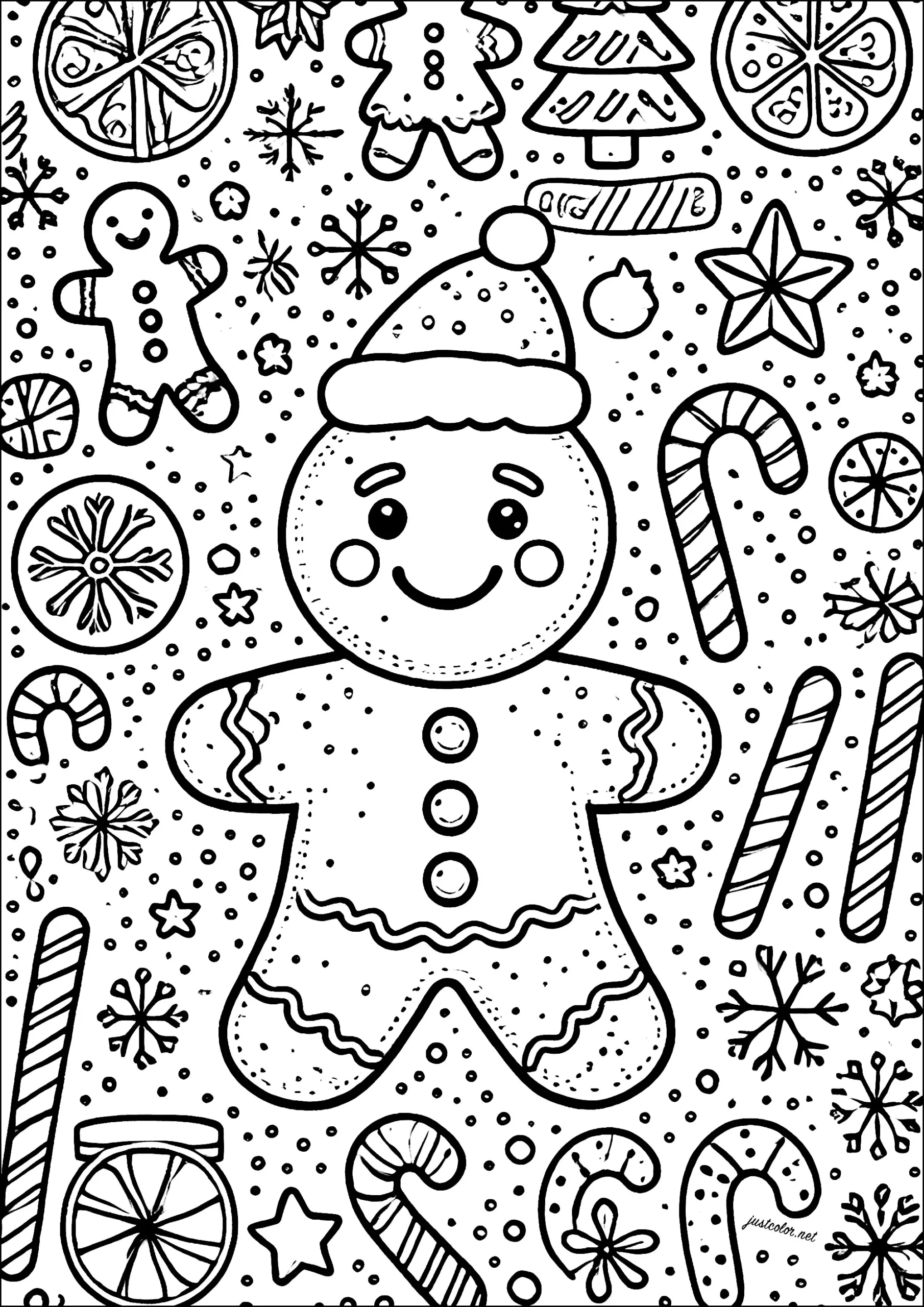 Gingerbread Man With Santa Hat - Christmas Coloring Pages For Kids inside Christmas Colouring Printable