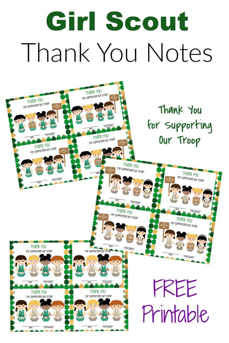 Girl Scout Thank You Notes inside Girl Scout Thank You Cards Free Printable
