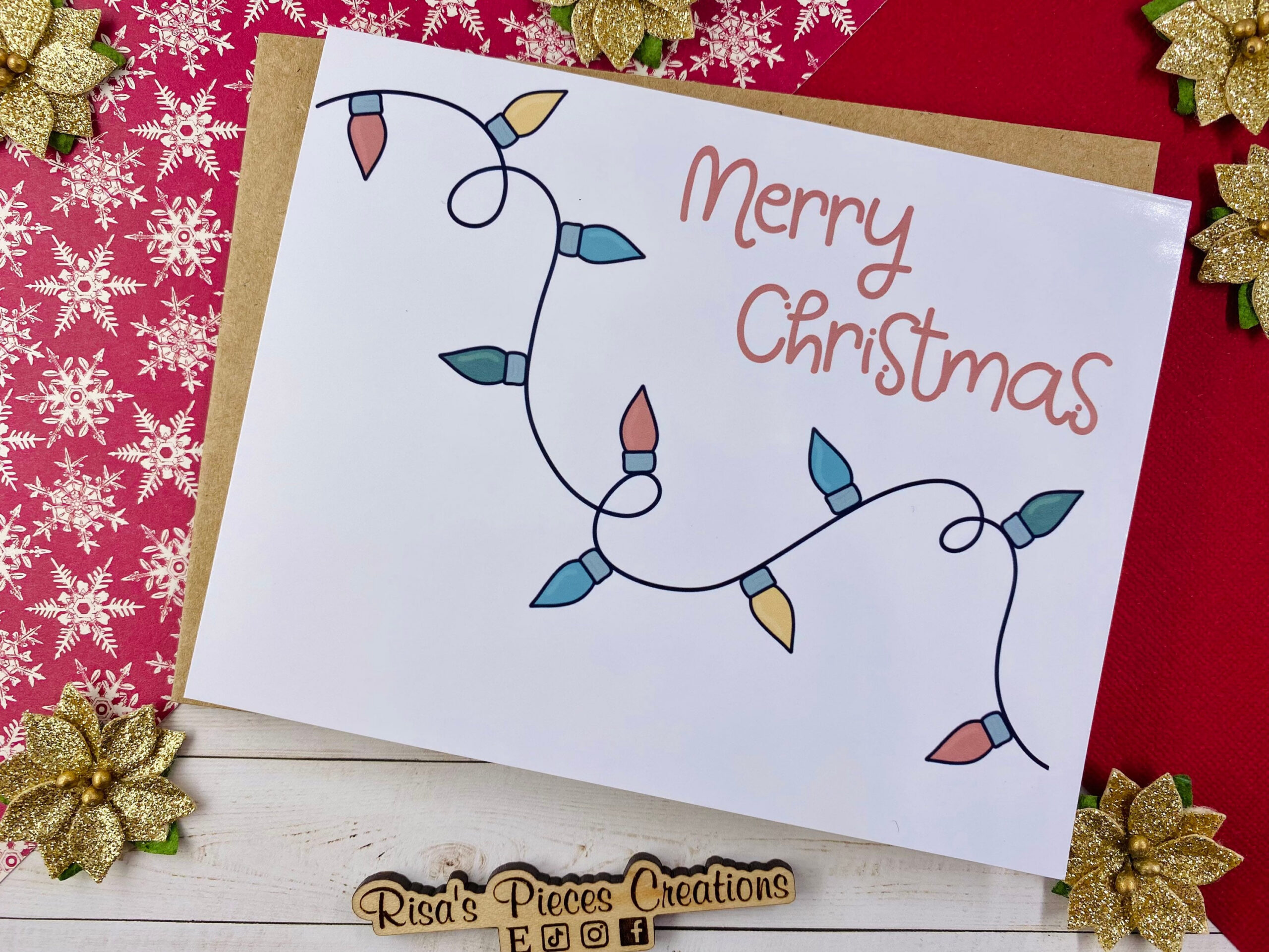 Glossy Christmas Lights Card, Christmas Card, Holiday Greeting, Seasonal Cards, Merry Christmas, Cute Christmas Card, Holiday Lights within Christmas Card Design