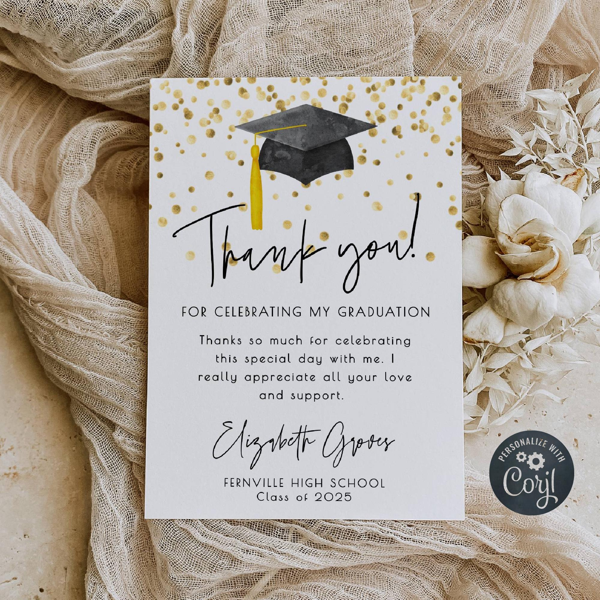 Graduation Thank You Card Template, Printable Graduate Confetti with regard to Thank You Graduation Cards Printable