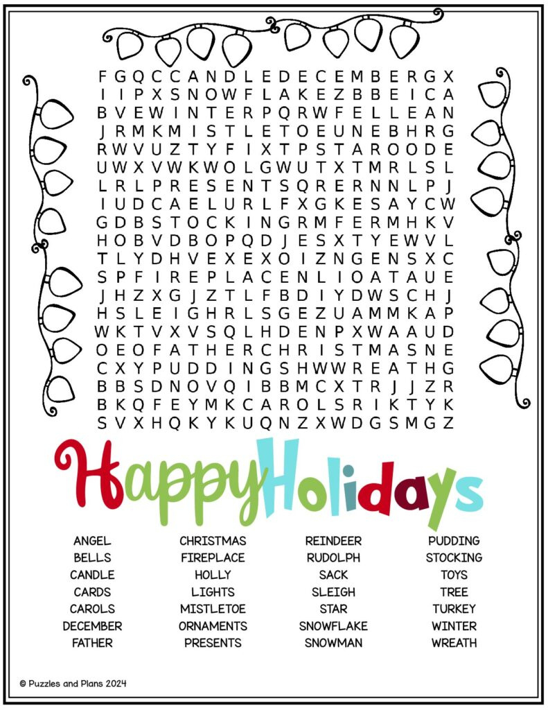 Happy Holiday Hard Word Search - Puzzlesandplans pertaining to Free Holiday Word Search Printable