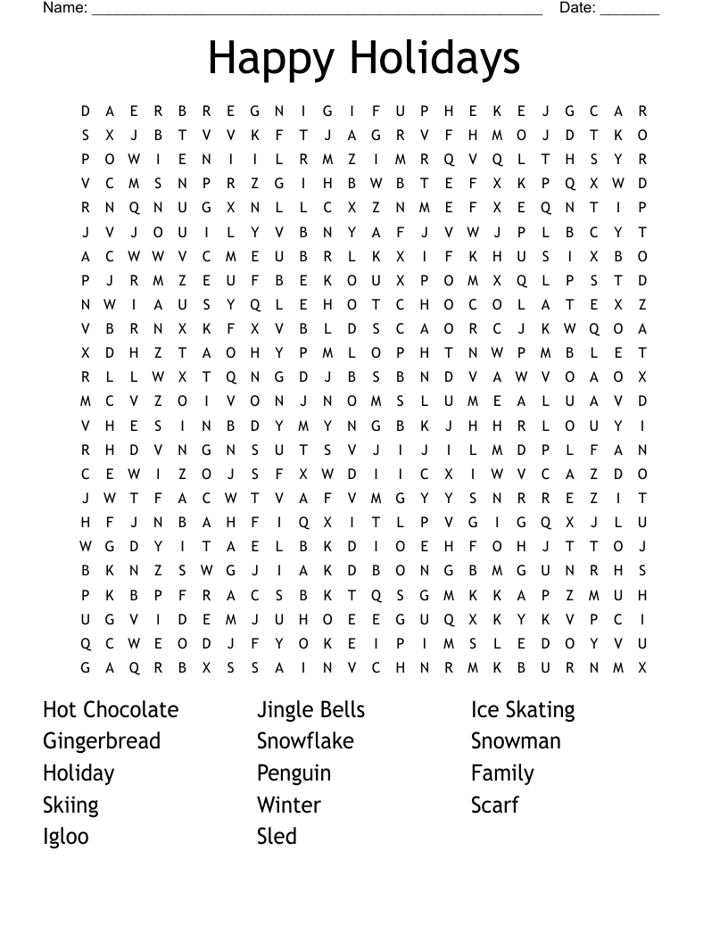 Happy Holidays Word Search - Wordmint regarding Holidays Word Search Printable