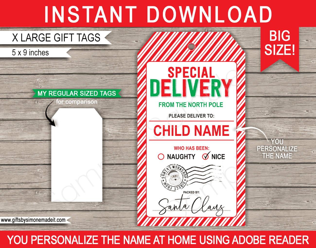 Large Santa Christmas Gift Tags - Red &amp;amp; Green within Large Printable Christmas Gift Tags