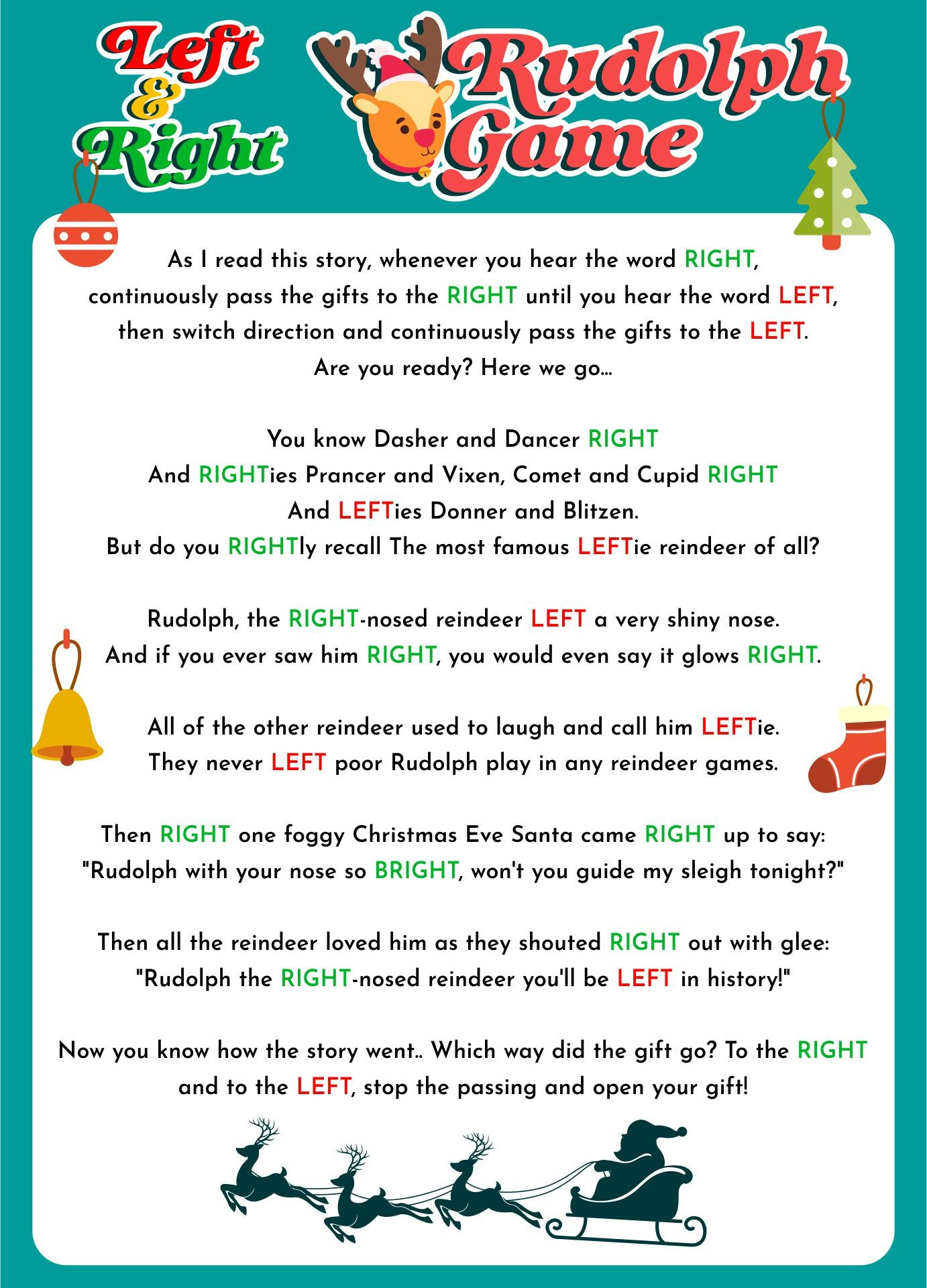 Left-Right Rudolph Game - 20 Free Pdf Printables | Printablee throughout Rudolph Left Right Christmas Game Printable