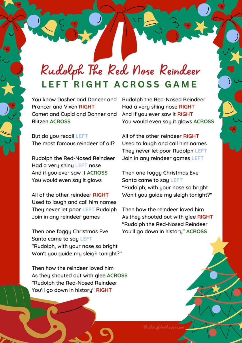 Left-Right Rudolph Game - 20 Free Pdf Printables | Printablee throughout Rudolph Left Right Christmas Game Printable
