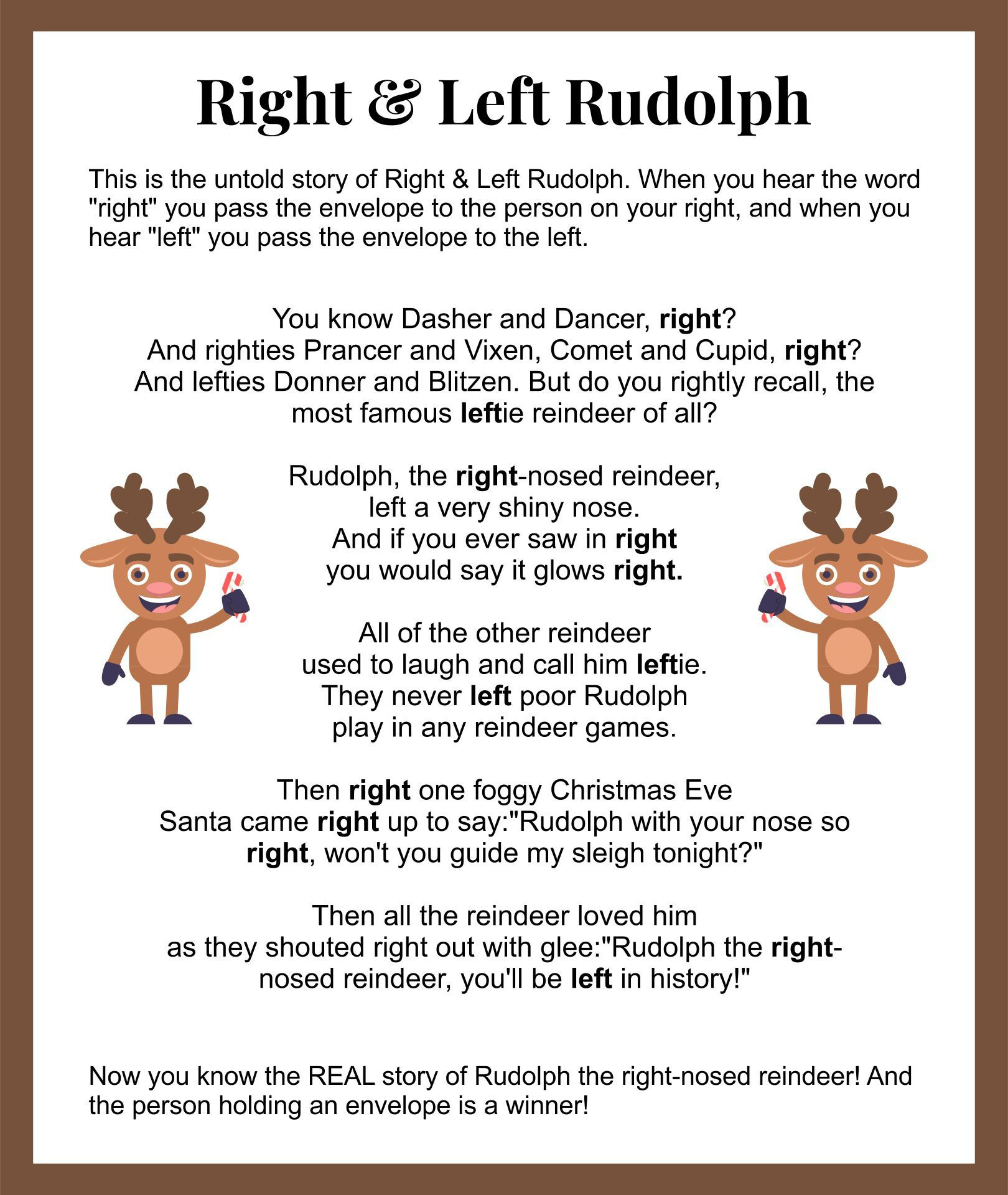 Left-Right Rudolph Game - 20 Free Pdf Printables | Printablee with regard to Rudolph Left Right Christmas Game Printable