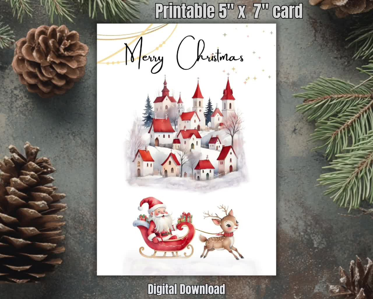 Merry Christmas Card: Printable 5X7 Pdf (Digital Download) regarding Christmas Card Paper Printable 5x7