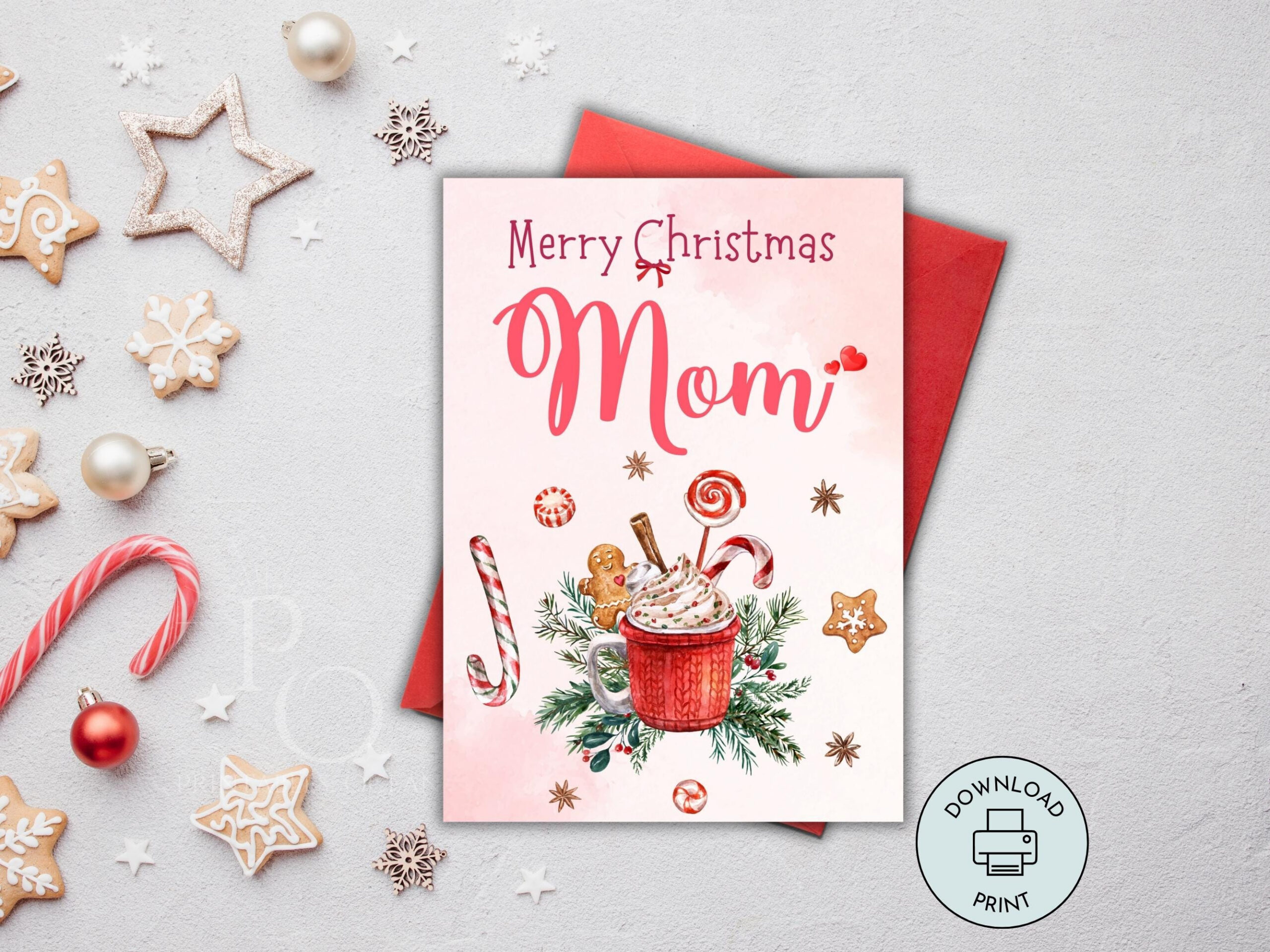 Merry Christmas Mom Card Printable Handmade Card For Mom To Print with Printable Christmas Card For Mom