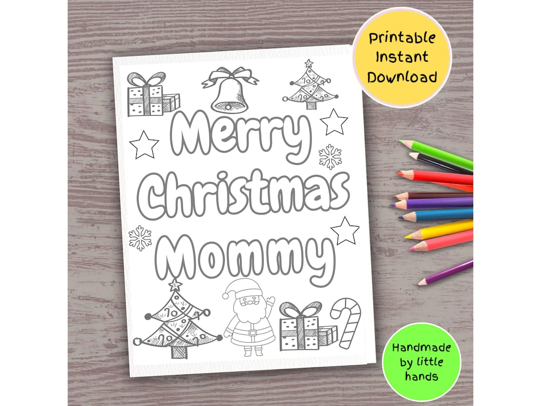 Merry Christmas Mommy Coloring Page: Kids Xmas Gift (Digital in Printable Christmas Card For Mom