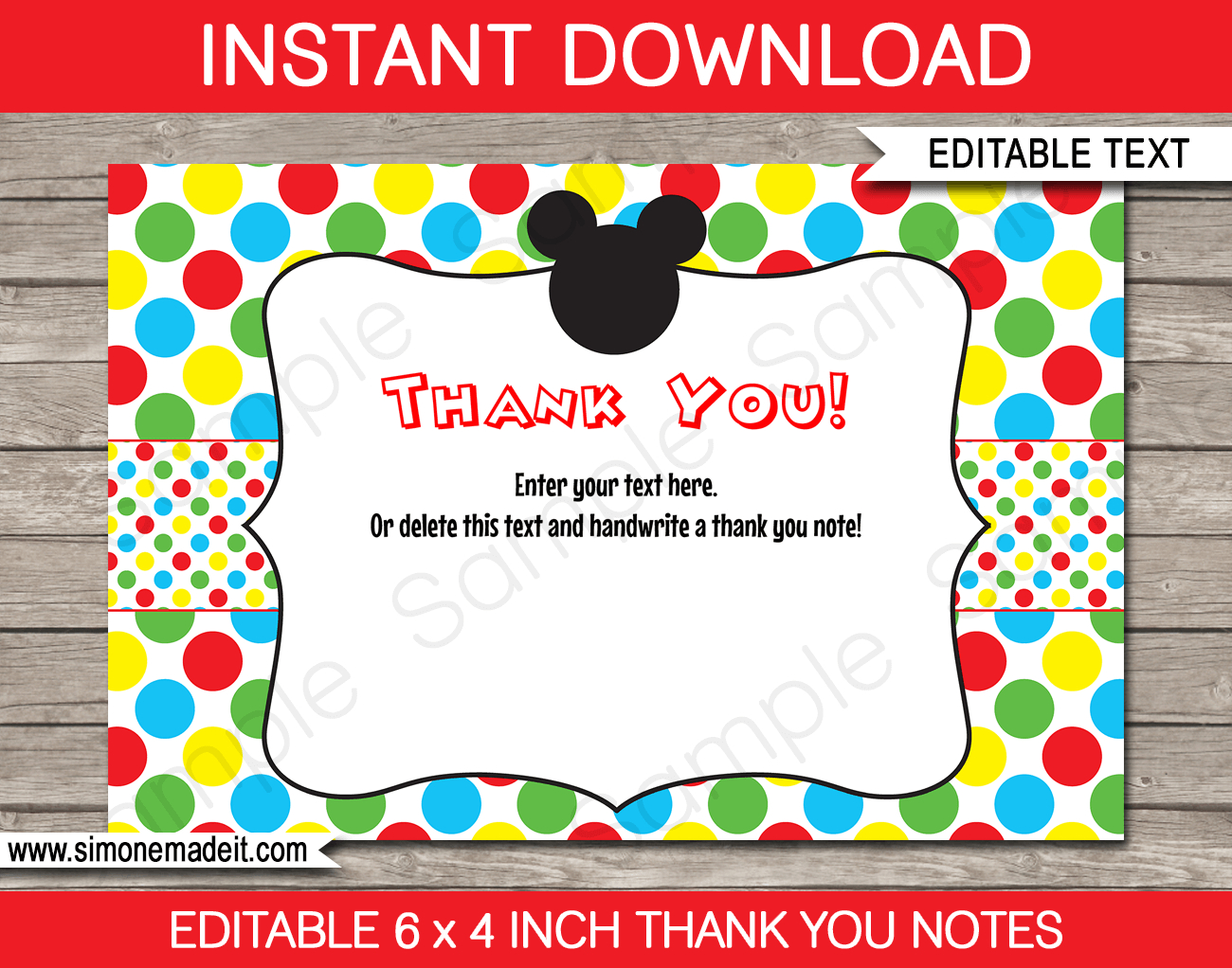 Mickey Mouse Party Thank You Cards Template with regard to Mickey Mouse Thank You Photo Cards Printable