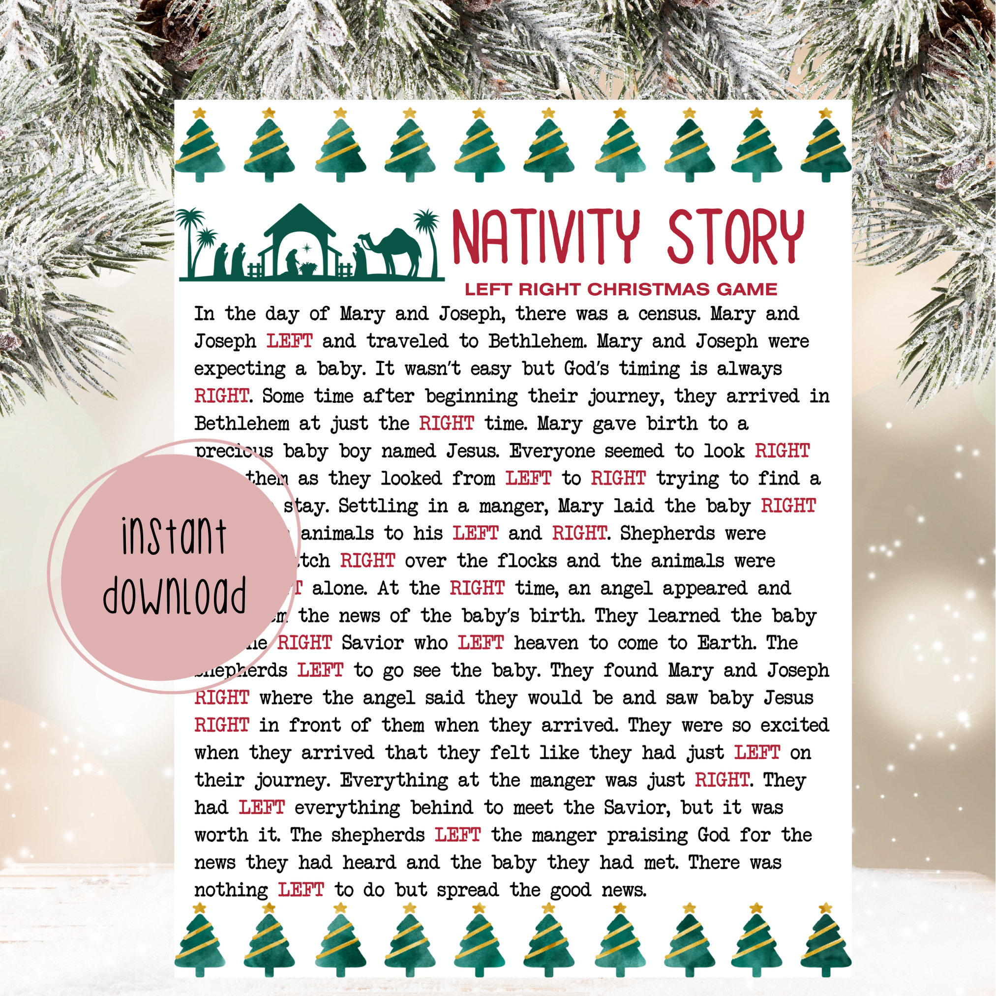 Nativity Story Left Right Game | Left Right Christmas Story Game inside Left Right Christmas Christian Game Printable