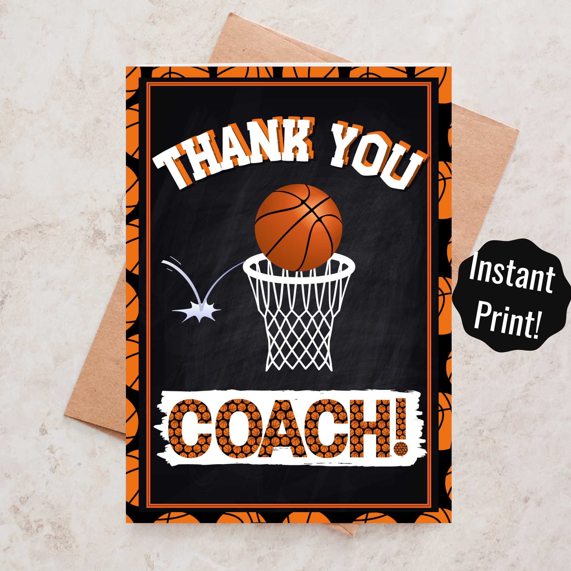 Printable Basketball Coach Thank You Card, Basketball Thank You intended for Basketball Thank You Cards Printable