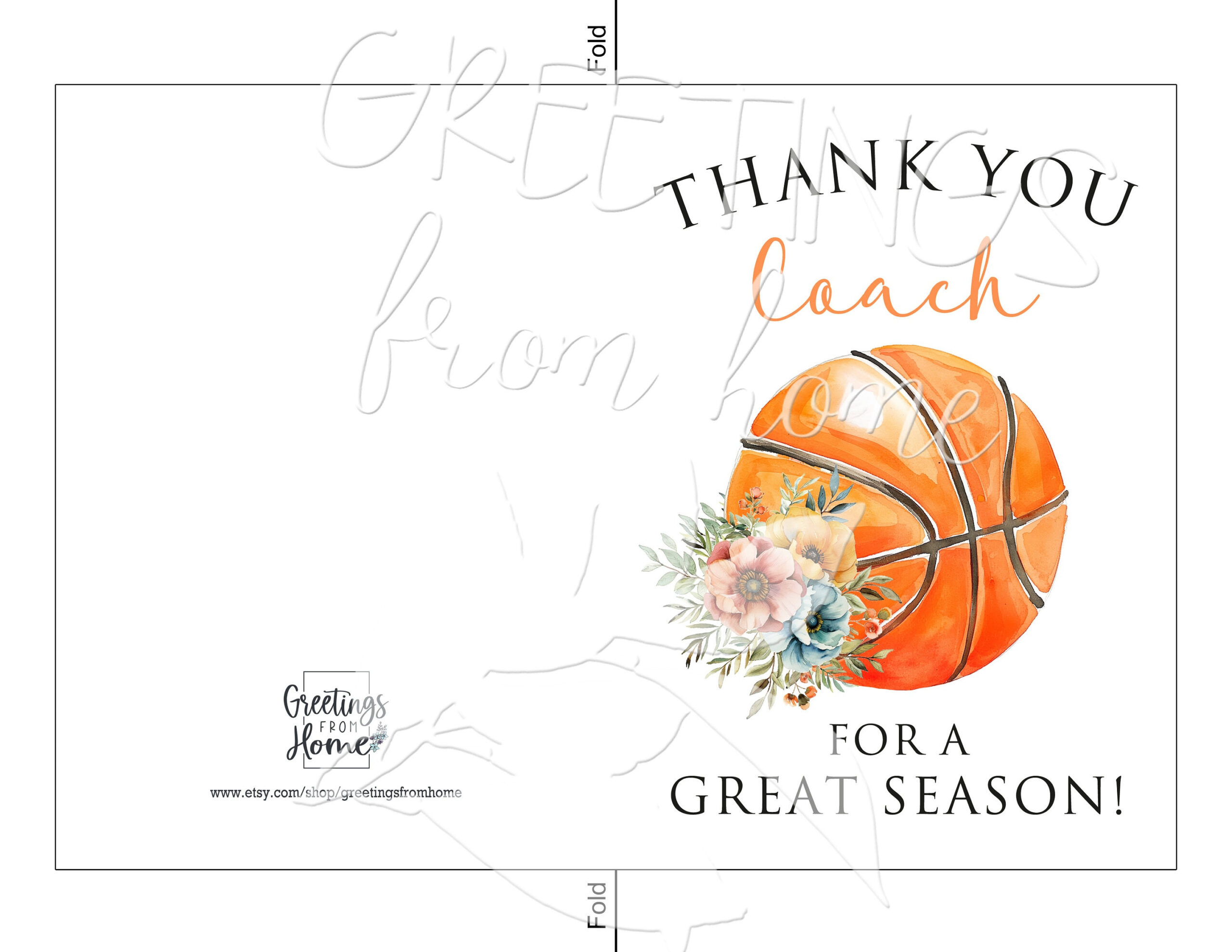 Printable Basketball Coach Thank You Card For Her, Thank You For within Basketball Thank You Cards Printable