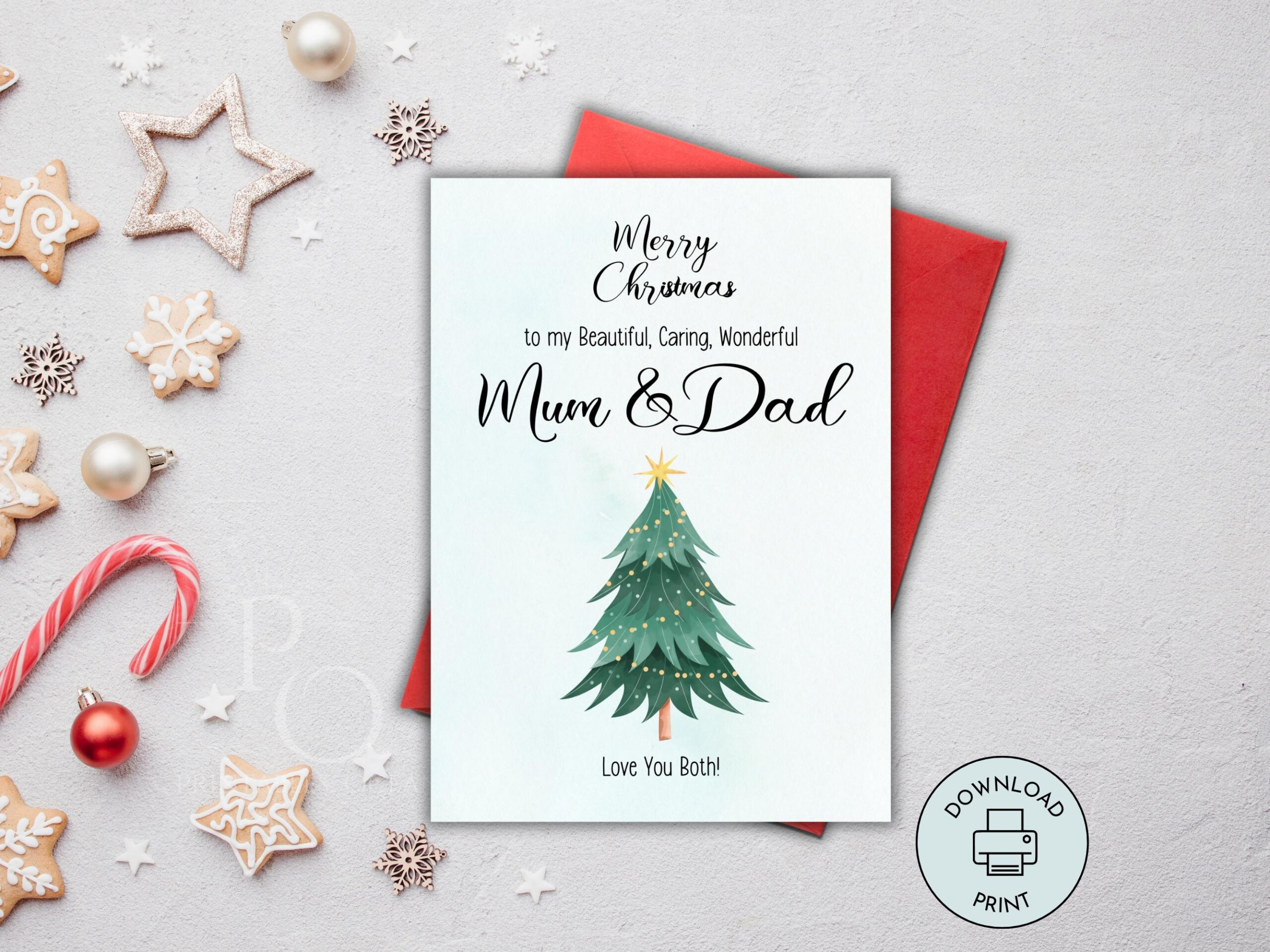 Printable Christmas Card For Mum And Dad, Parent Instant Download pertaining to Printable Christmas Card For Mom